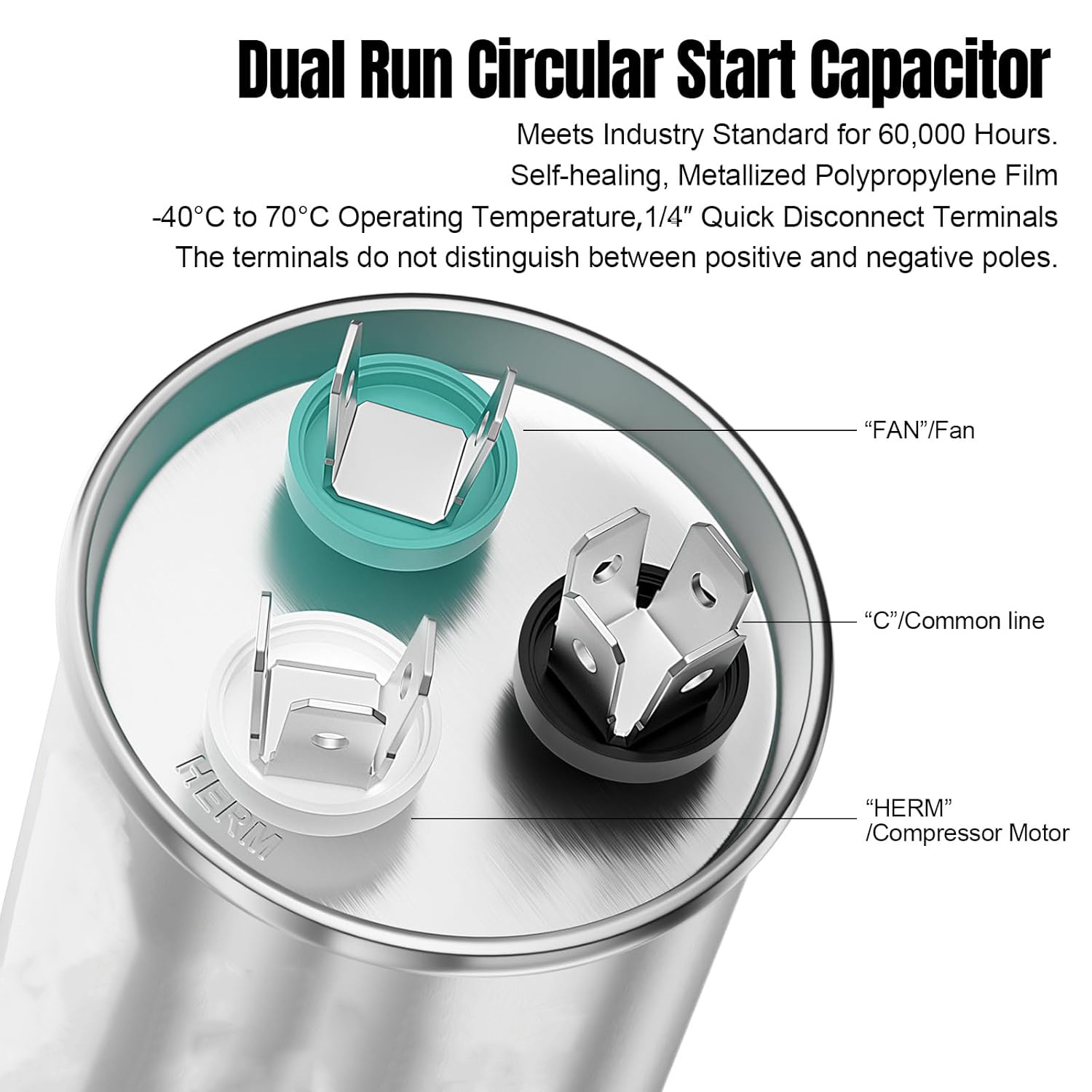 70+5 70/5 MFD uF 370V 440V VAC Motor Dual Run Capacitor CBB65-R