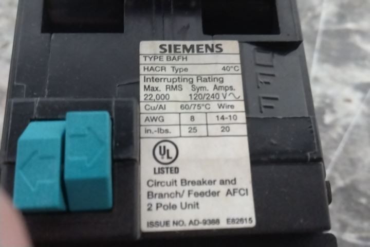 Siemens B215AFH 120/240VAC 15 Amps 2 Poles Miniature Circuit Breaker
