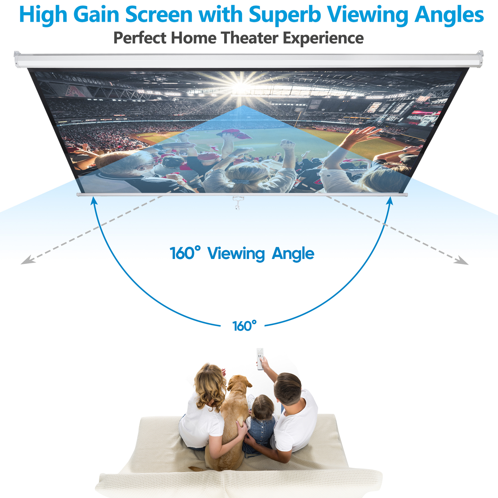 120» Projector Screen Projection Screen Manual Pull Down HD Screen 1:1 Format