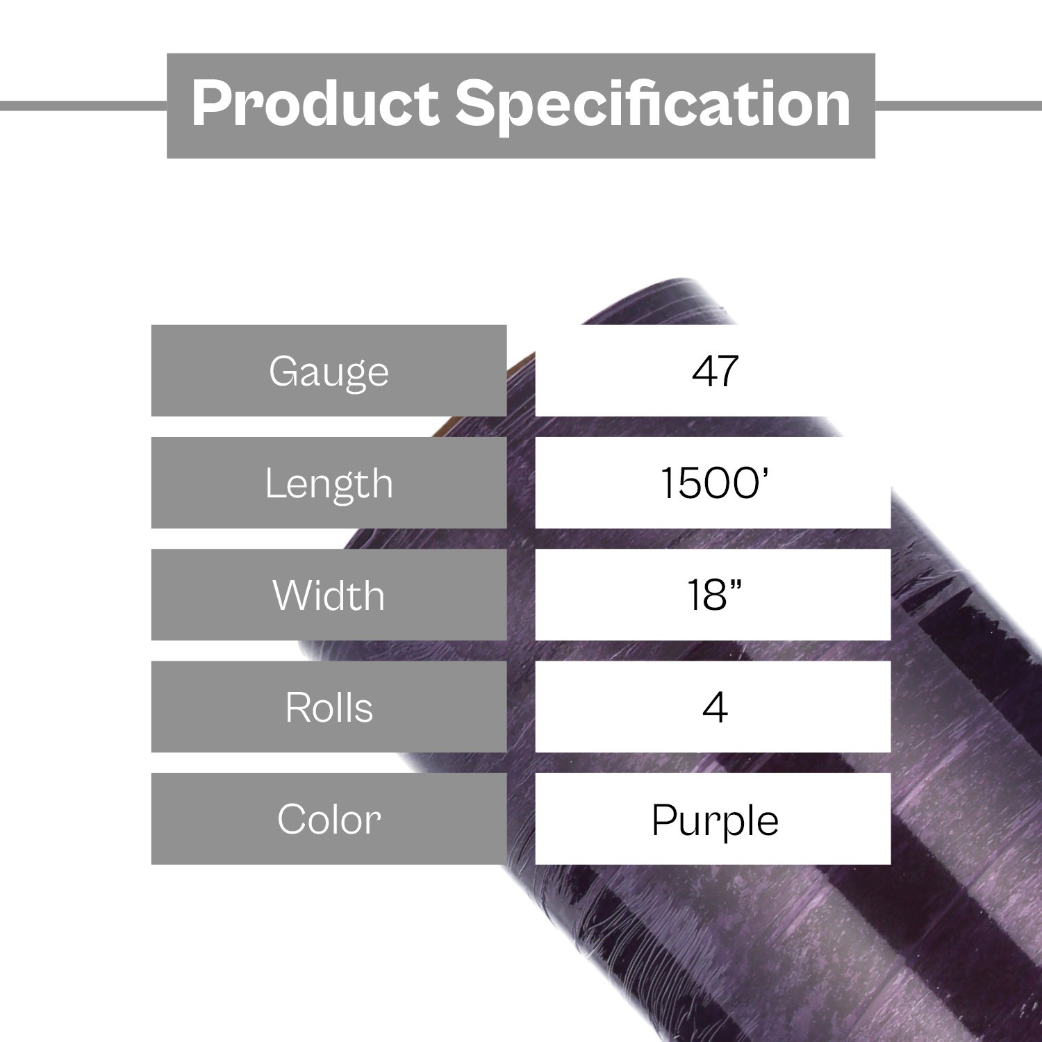 Cast Hand Stretch Wrap 18″ x 1500 Ft 4 Rolls Tinted Purple Plastic Shrink Film