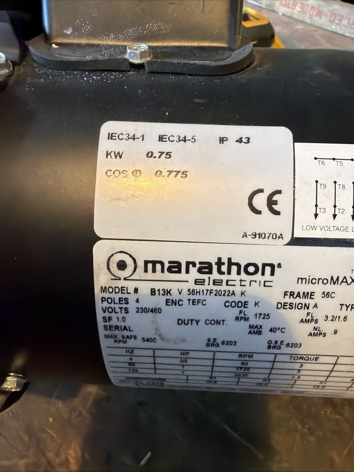 New Open Box Marathon Y378 Electric Motor 1 HP 1725 Rpm 230/460 V 56C microMAX