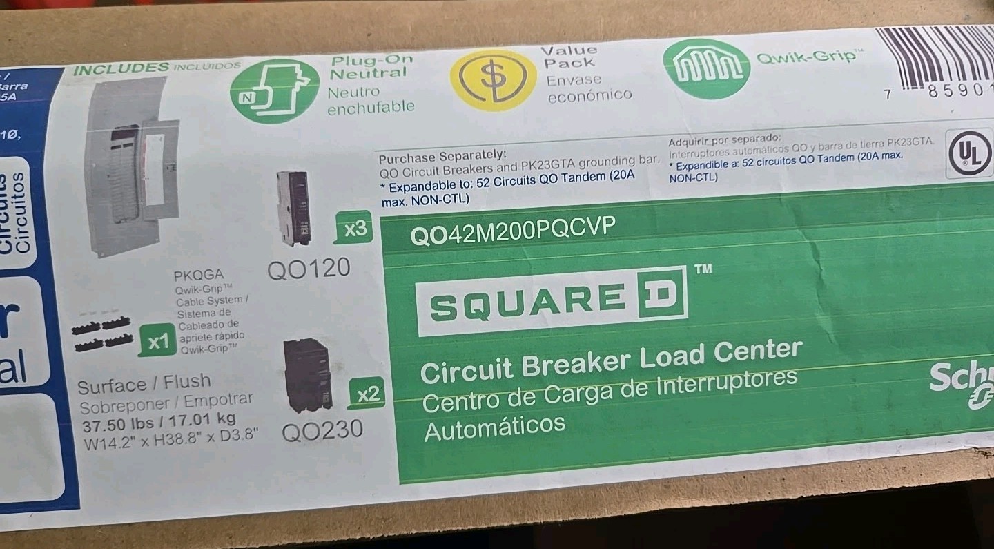 Square D QO 200 Amp 42-Space 42-Circuit Indoor Main Breaker Load C QO42M200PQCVP