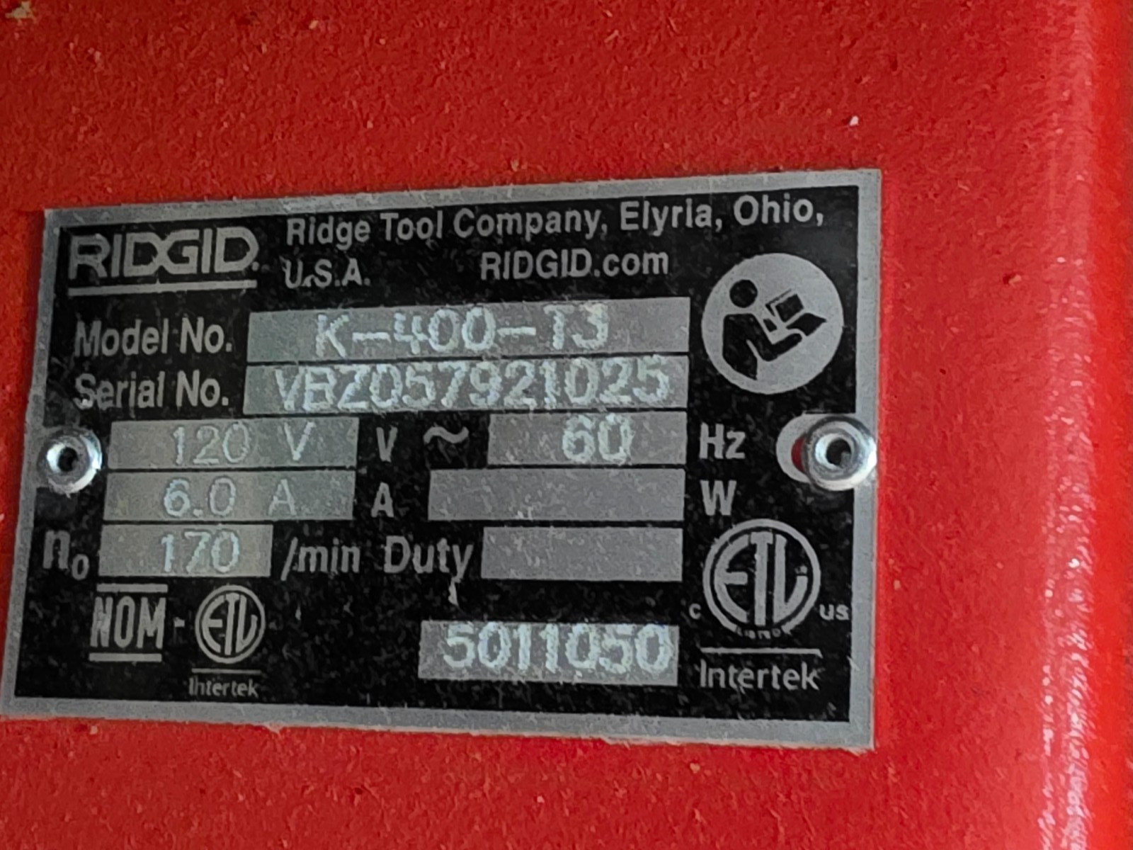 Ridgid 26998, K-400 120V Drum Drain Machine w/C-45 IW Cable, 1/2″x75′ Int. Wound
