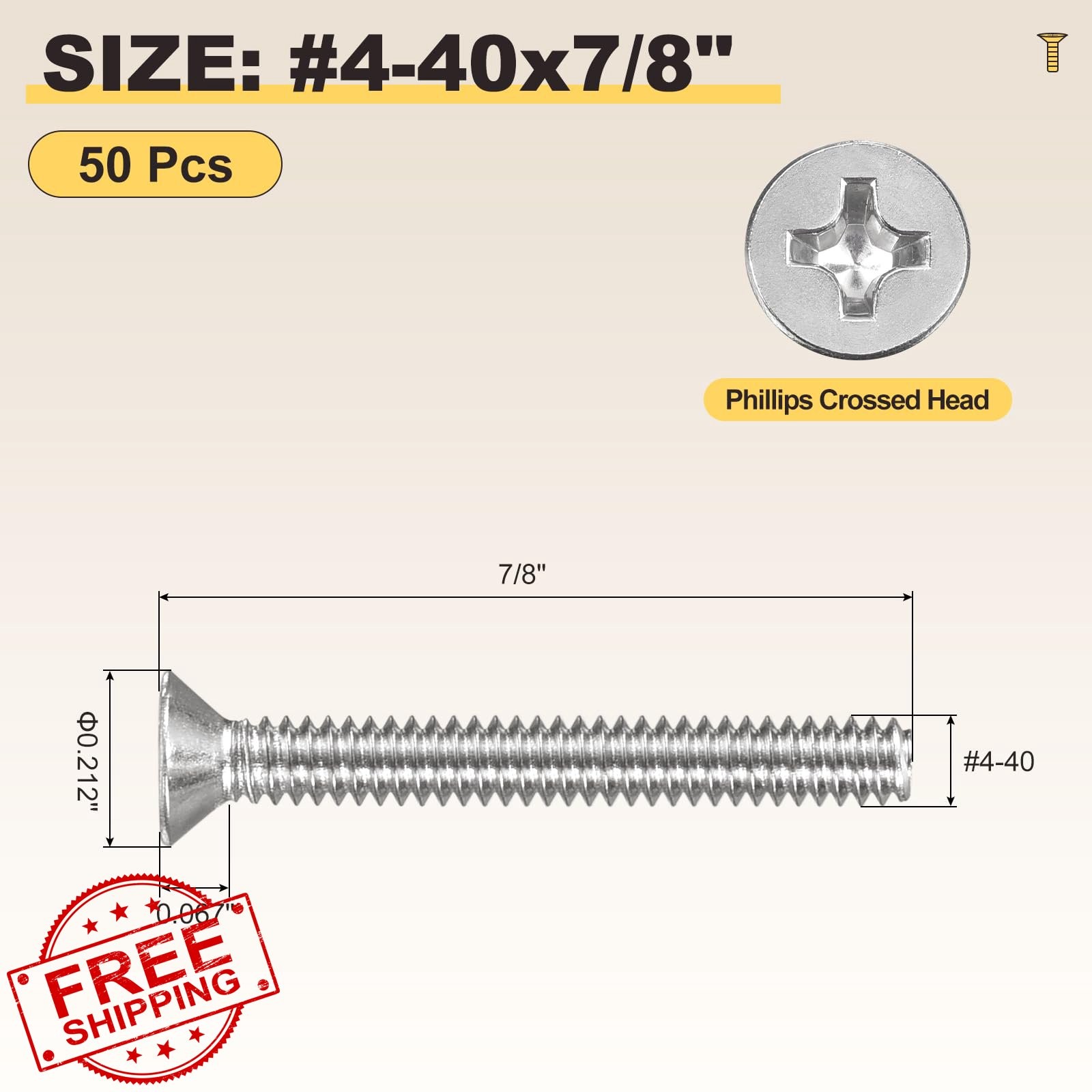METALLIXITY Stainless Steel Flat Head Machine Screws #4-40×7/8 50 Pcs