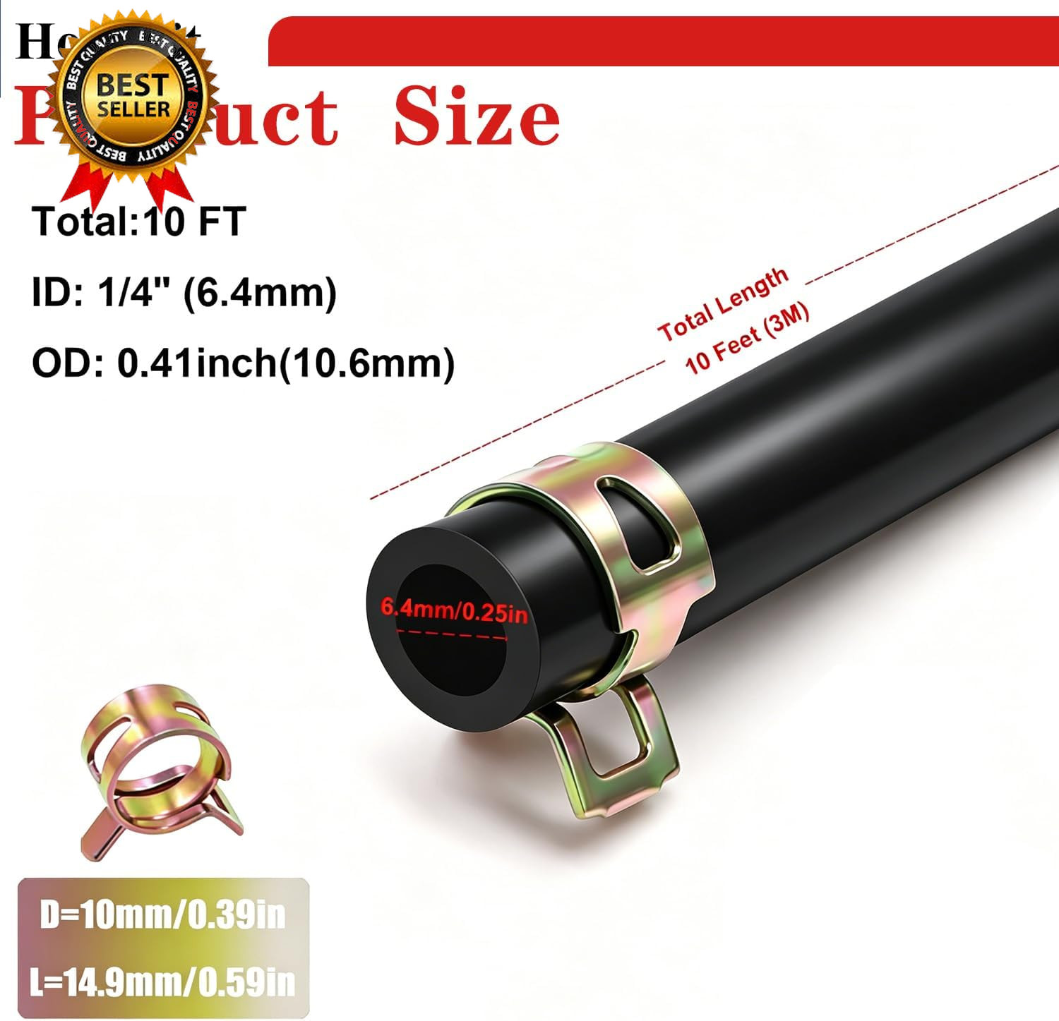 1/4 Fuel Line 10 FT with 20 Clamps Rubber Gas Diesel Hose for Lawn….