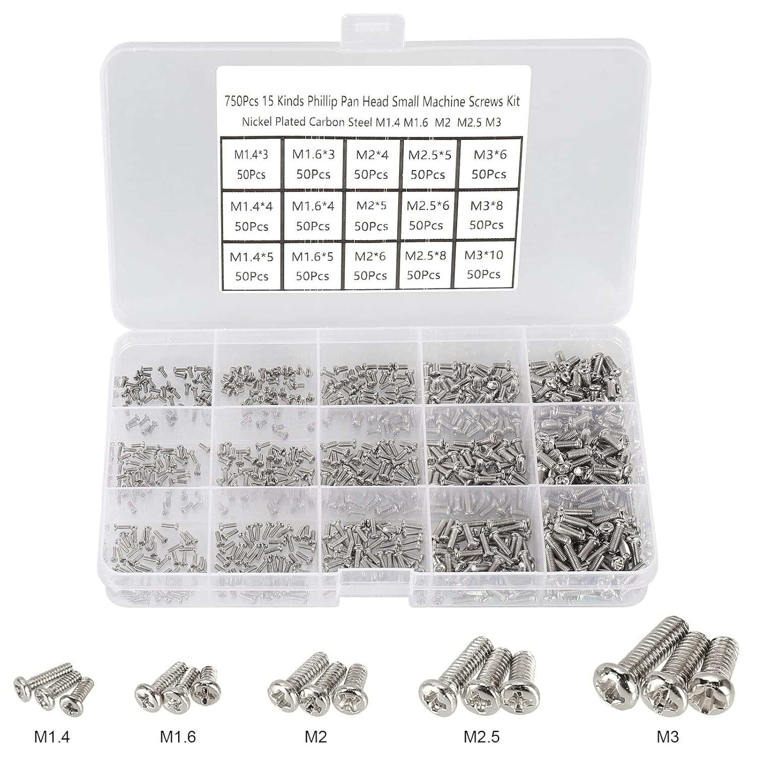 750 PCS Small Metric Screws Assortment Kit Phillips Pan Head Watches Cell Phone