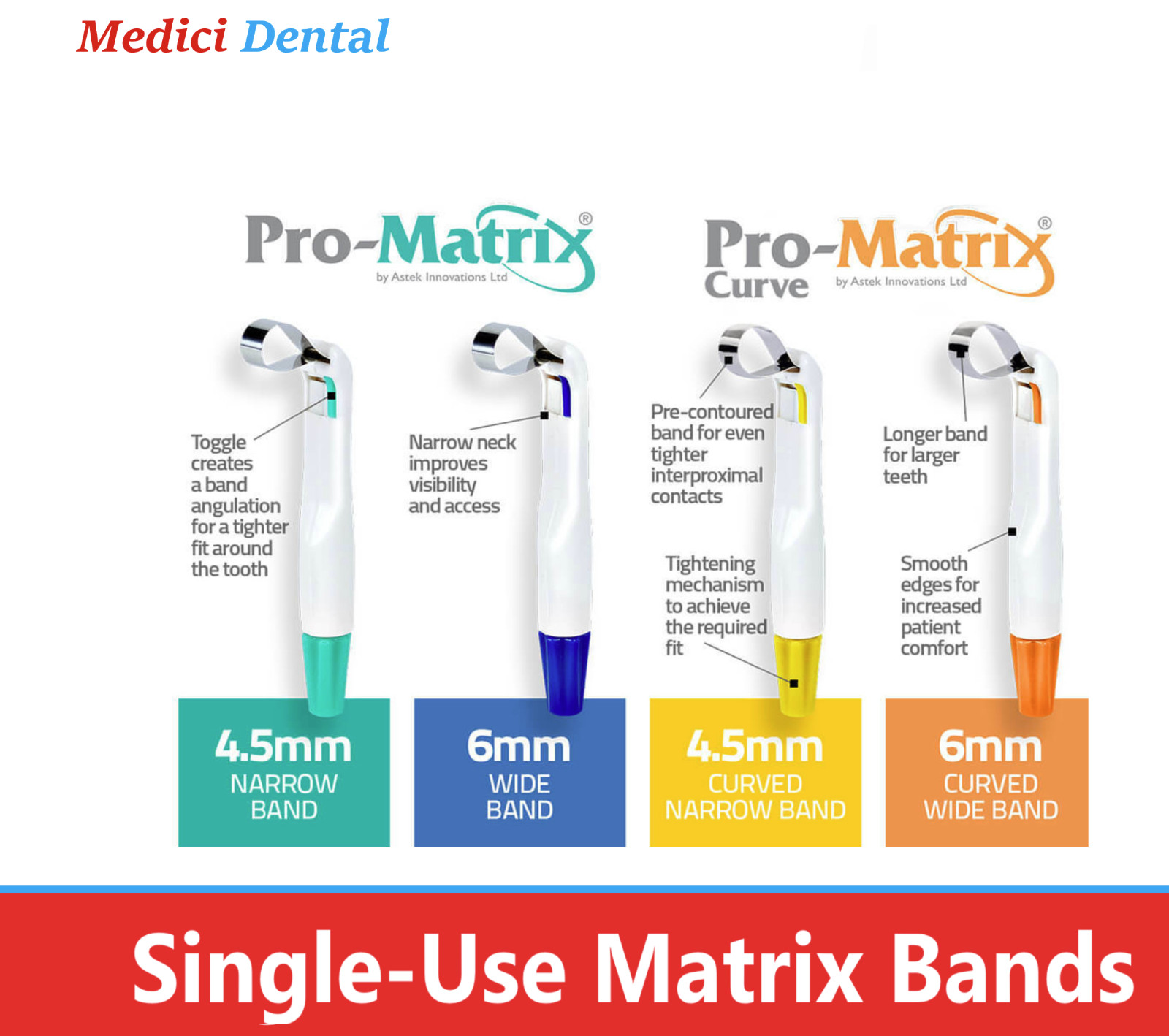Dental Pro-Matrix Band Narrow, 4.5 mm, Wide, 6.0 mm, Matrix Bands Curve Contour