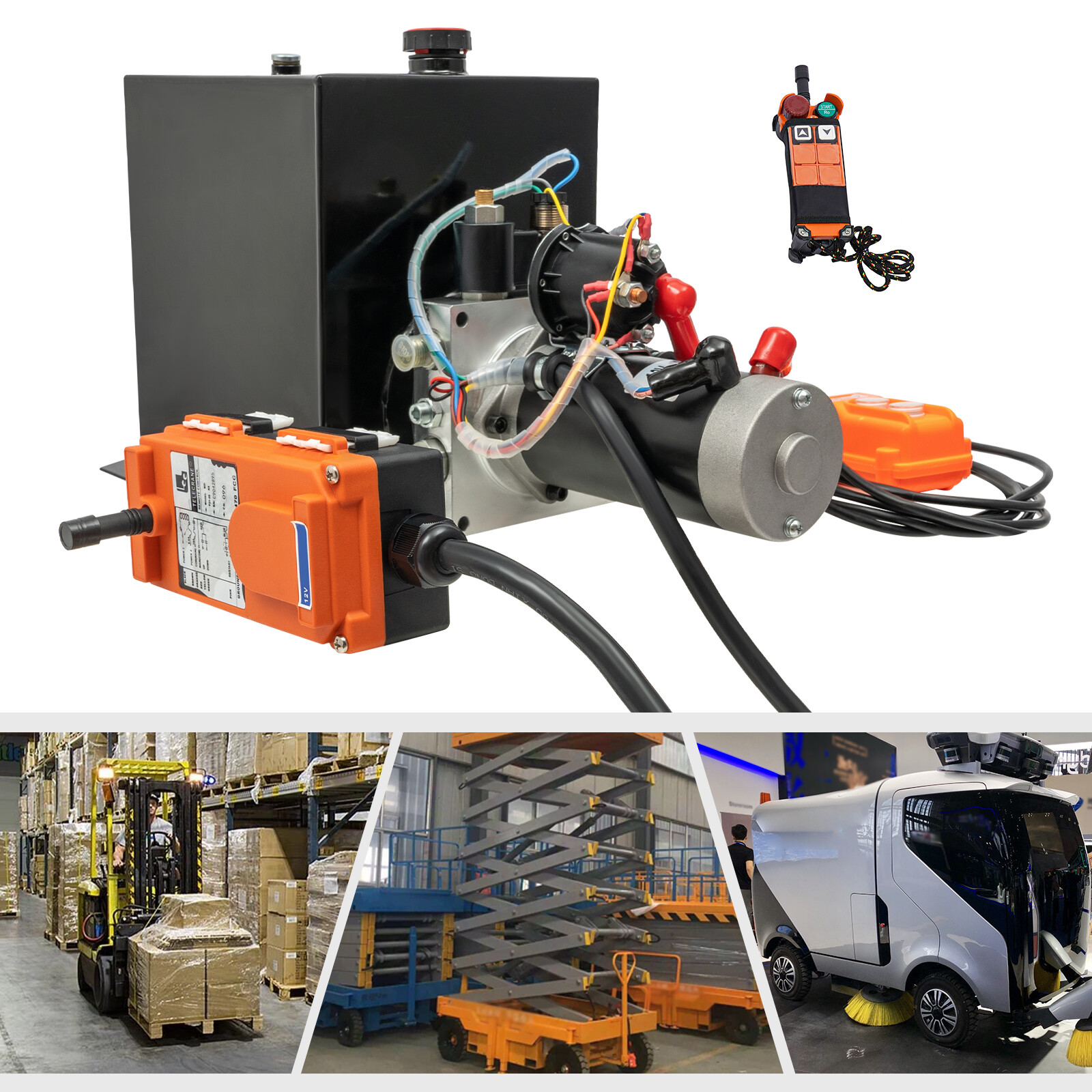 8QT Single Acting Hydraulic Pump Power Unit with Wireless Remote Control 12V