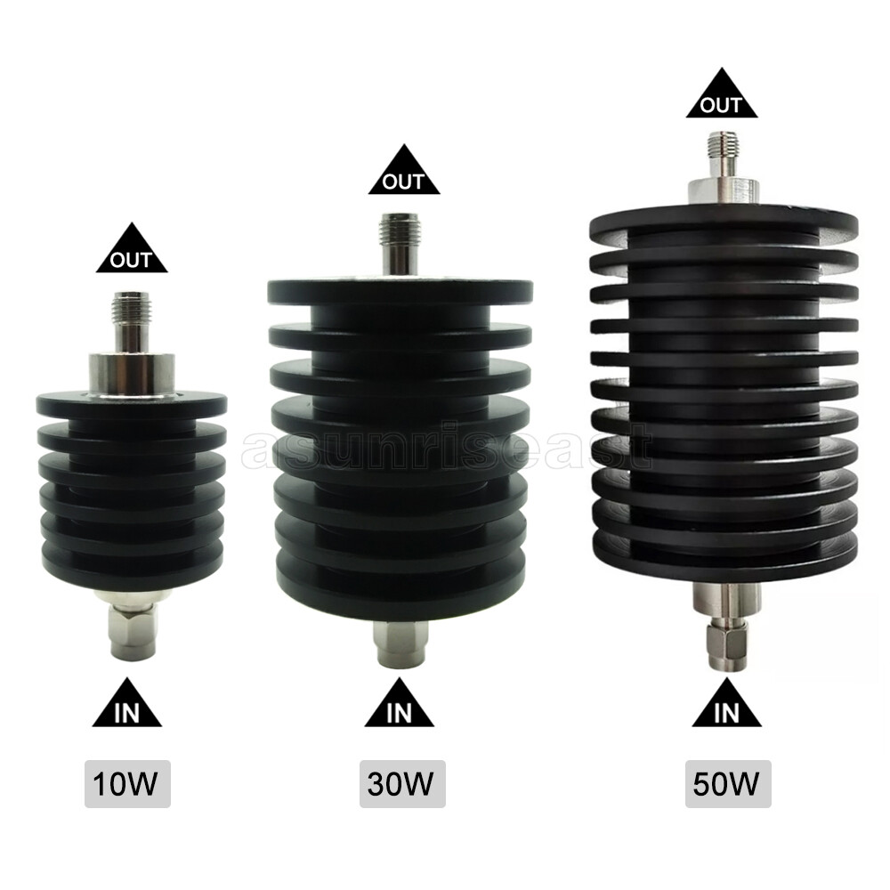 RF Coaxial Attenuator 10W – 50W SMA J-K Male to Female DC to 3GHz 50 ohm 1-50dB