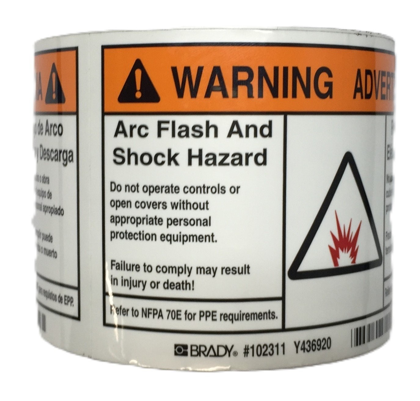 Brady English/Spanish ‘Arc Flash and Shock Warning’ Roll 102311 (98pcs) NOS
