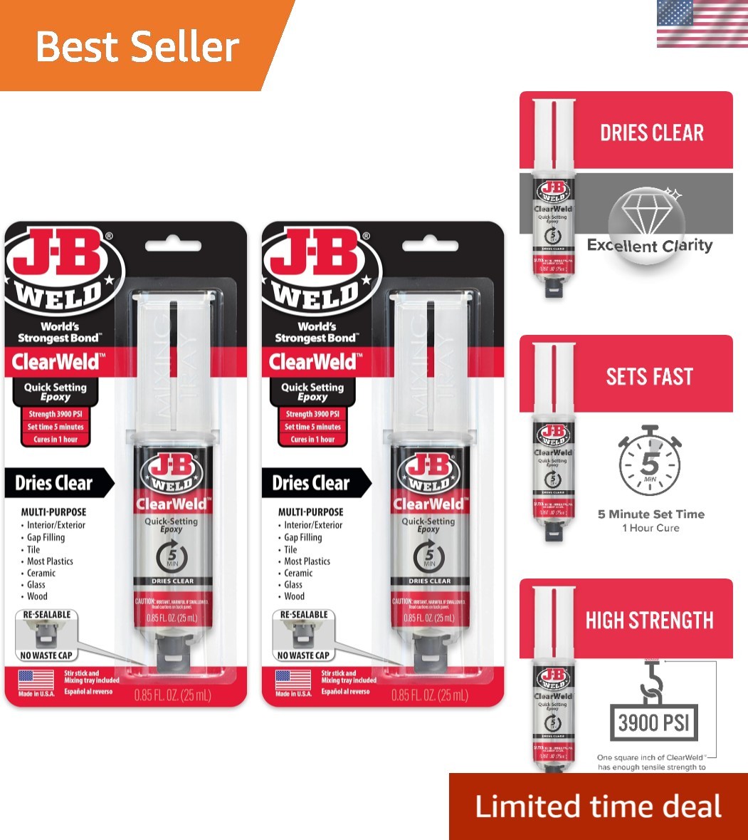 Quick-Drying Clear Epoxy Syringe, 3900 PSI Strength – 2 Pack for DIY Projects