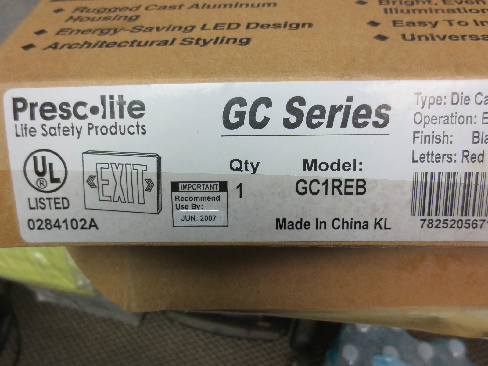 PRESCOLITE GC1REB GC SERIES CAST ALUMINUM LED EXIT SIGN – RED LETTERS on BLACK