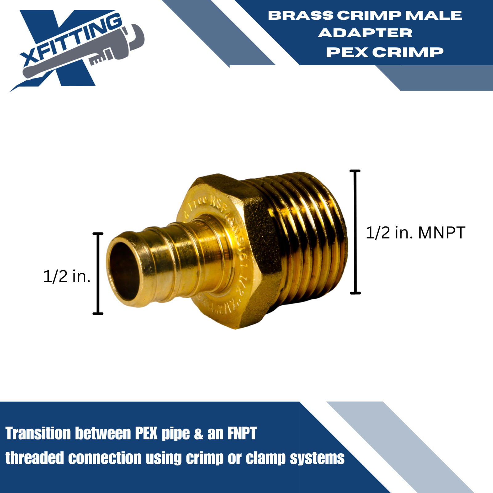 25 PIECES 1/2″ PEX X 1/2″MALE NPT THREADED ADAPTER-BRASS CRIMP FITTING LEAD FREE