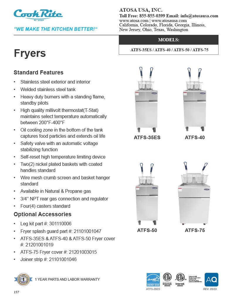 Atosa ATFS-40-NG 40 POUND DEEP FRYER NAT GAS