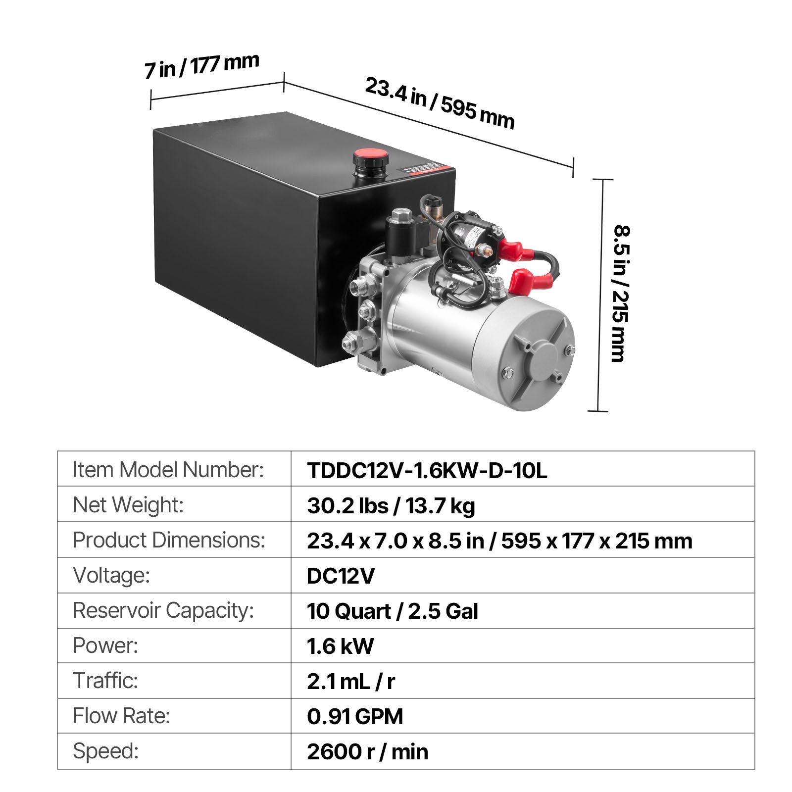 Uimoso 10 Quart Single Acting Hydraulic Pump for Dump Trailer DC 12V Power Unit