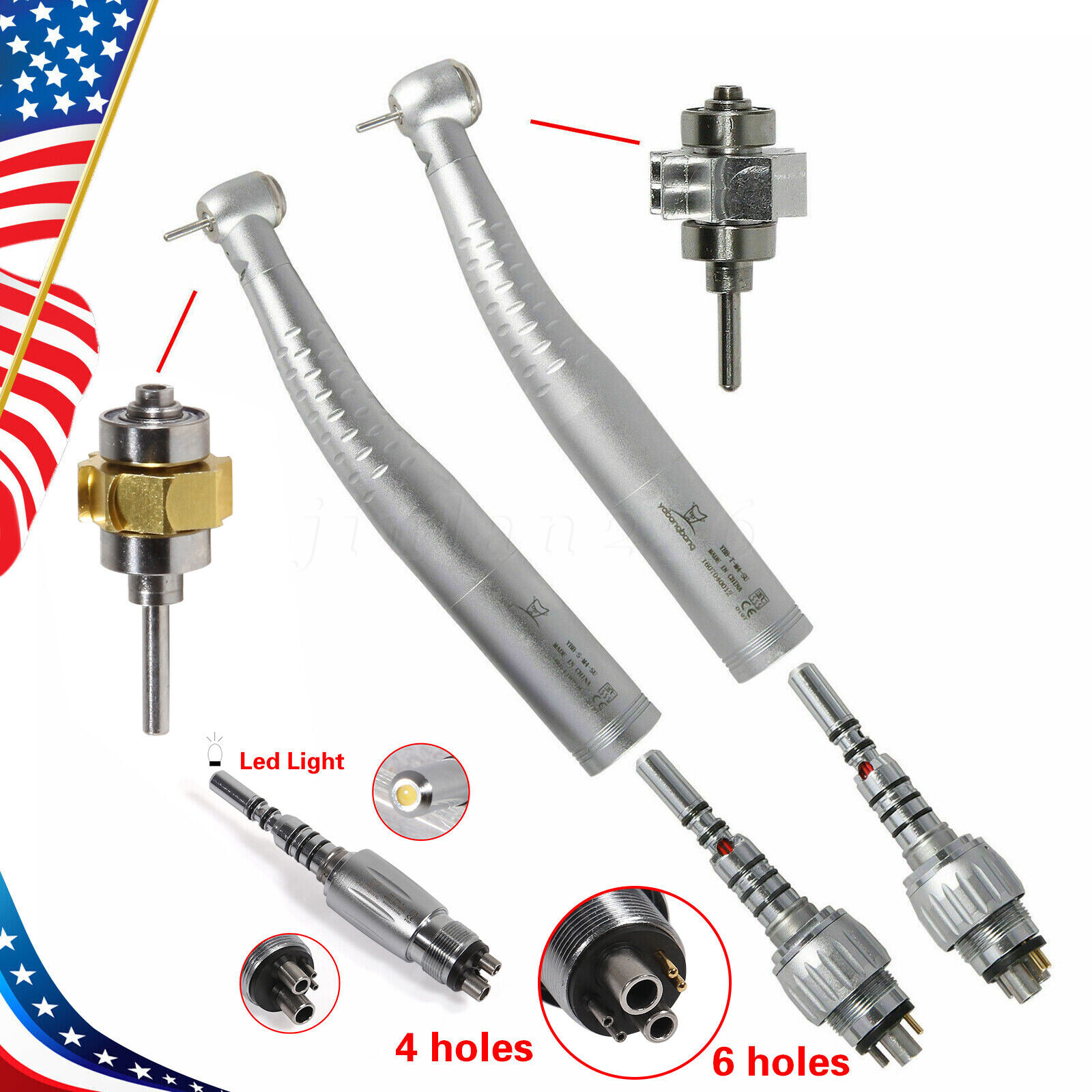 KAVO Style Dental Fiber Optic LED High Speed Handpiece /+LED Quick Coupler 4H/6H
