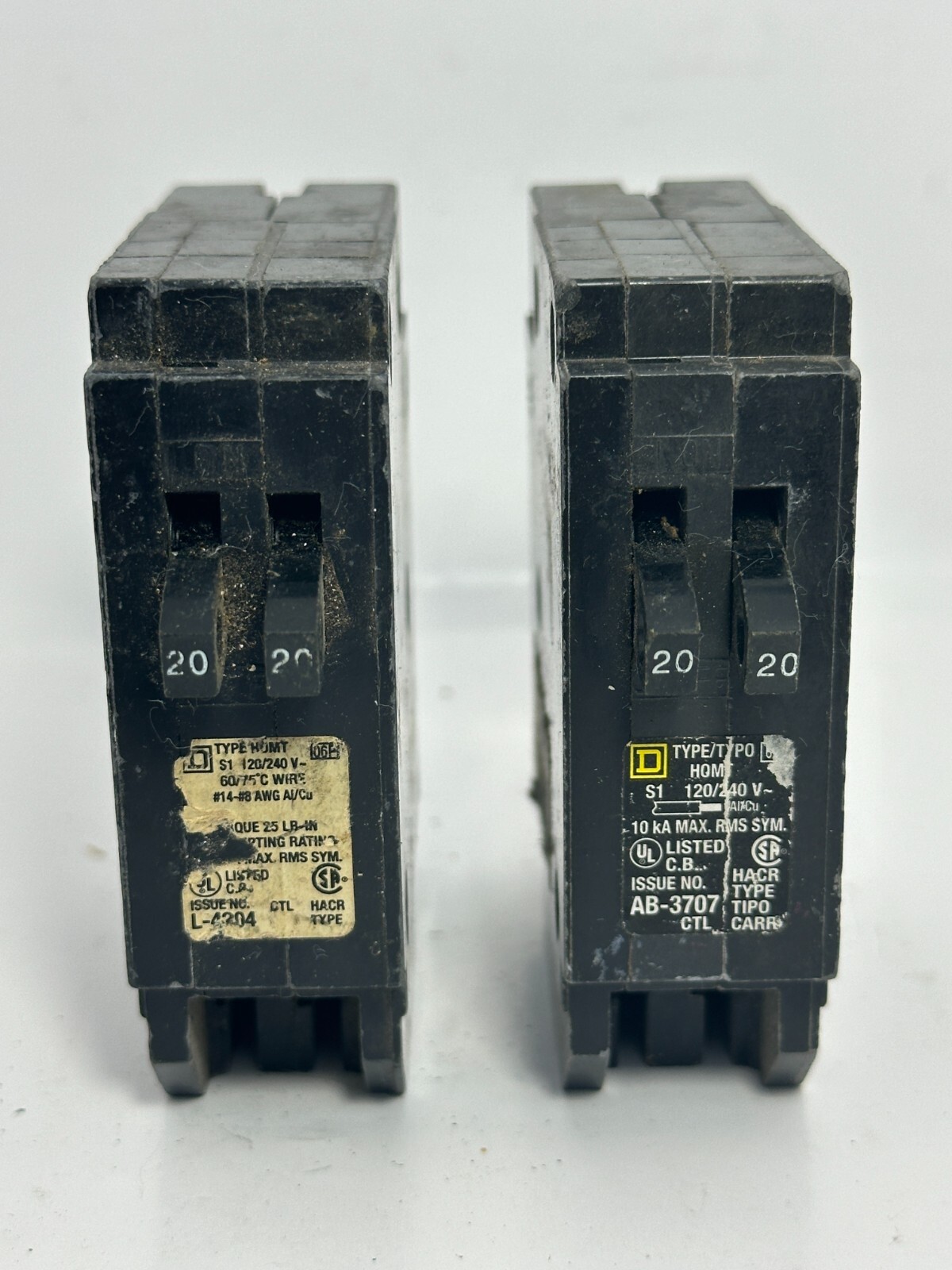 (Lot of 2) Square D Type HOMT 20 Amp Double Pole 2-Pole Circuit Breaker