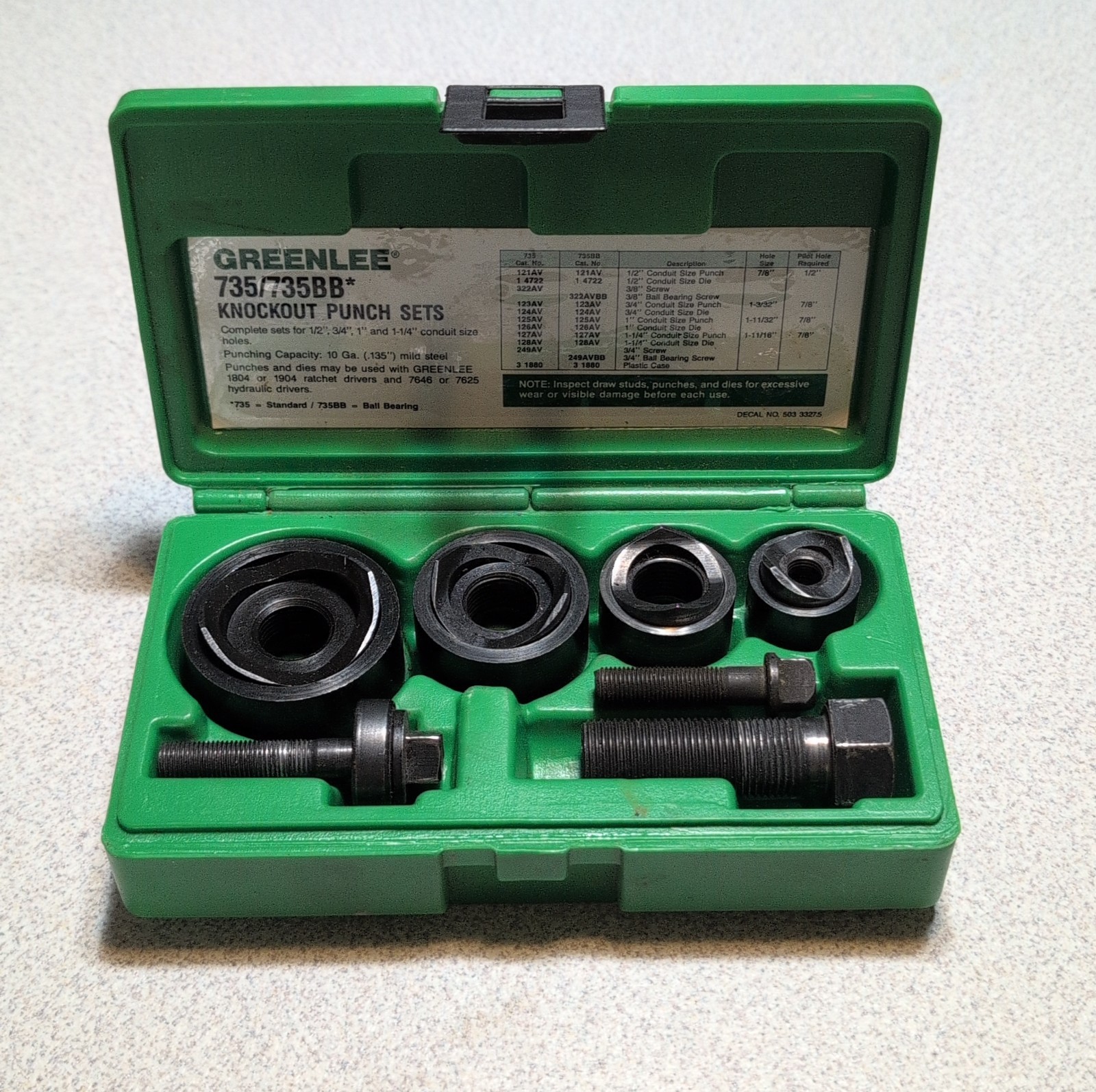 Greenlee Ball Bearing Knockout Punch Set 735 Kit
