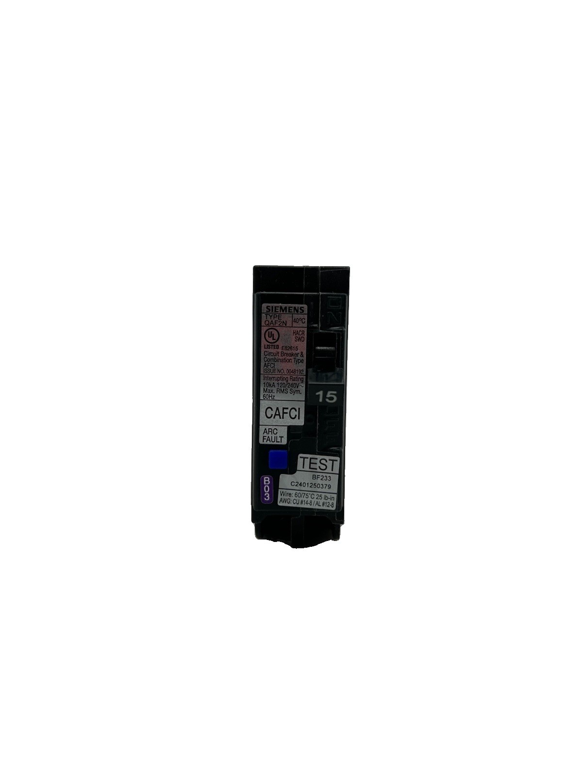 (10) New Siemens QA115AFCN Arc Fault Circuit Breaker 15A 1-Pole 120/240V