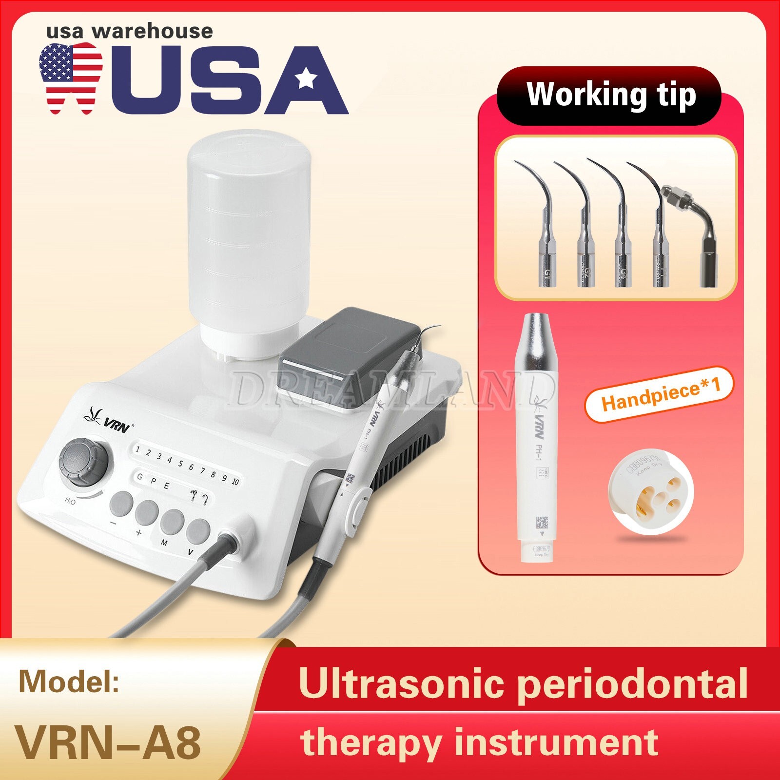 UPS VRN Dental Portable Ultrasonic Piezo Scaler A8 LED Detachable Handpiece