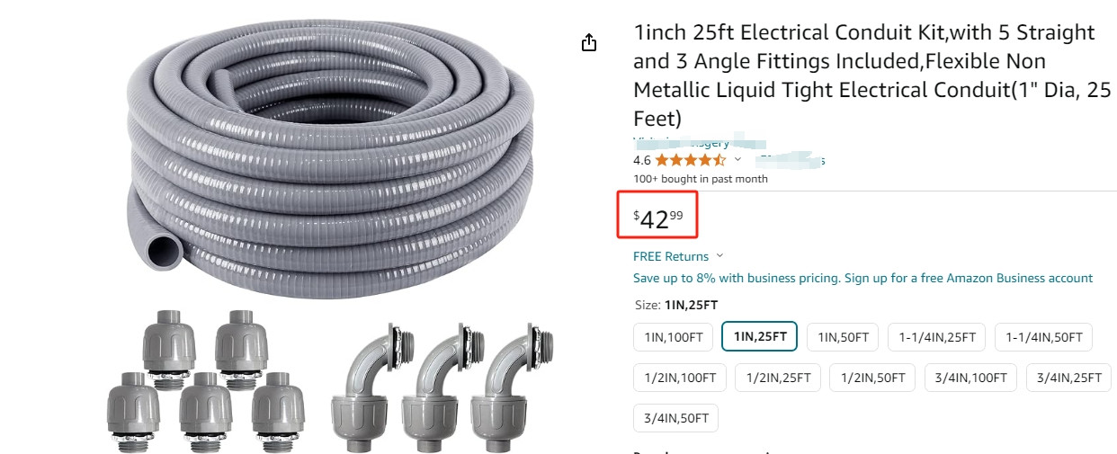 3/4″ Dia Liquid Tight Conduit 50 FT,Flexible Non-Metallic PVC Conduit 3/4 Waterp