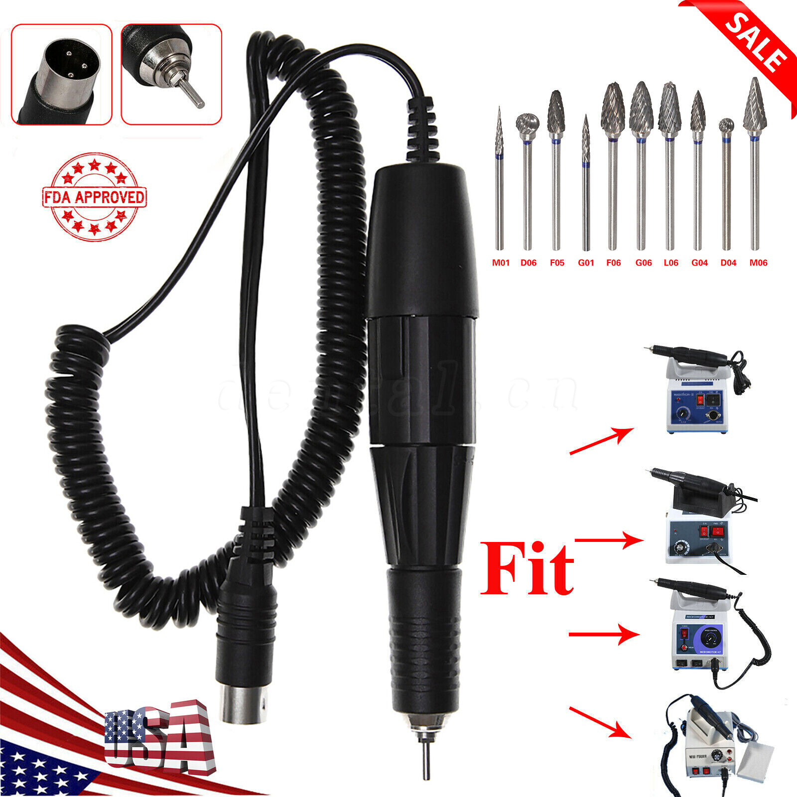 Marathon Dental Lab Electric Polishing Micromotor /35K RPM Motor Handpiece /Burs