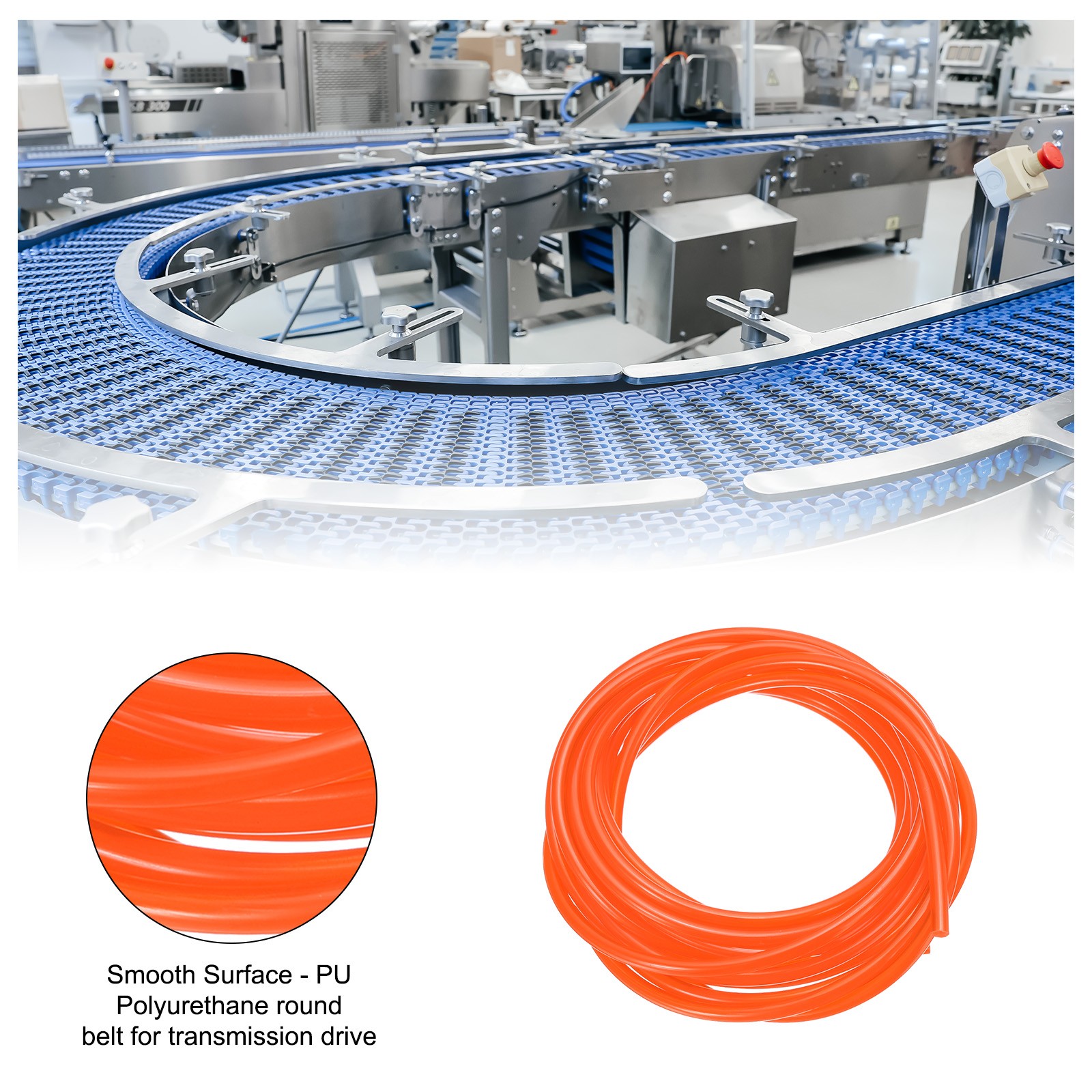 3mm Dia 3 Meters 10ft Long Polyurethane Round Belts Smooth Surface Orange