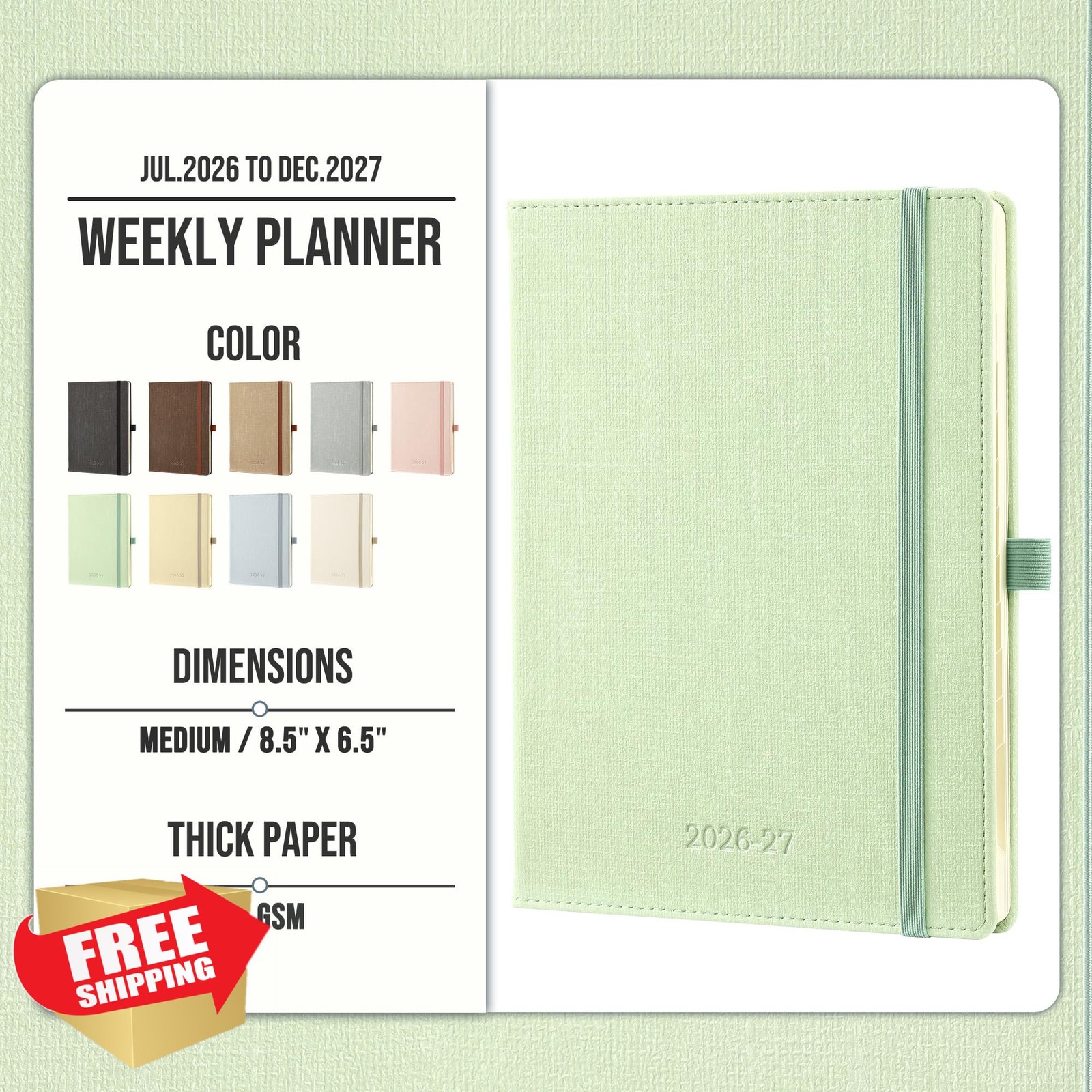 In-Luxpro 2026-2027 Planner Green Textured Fabric Hardcover