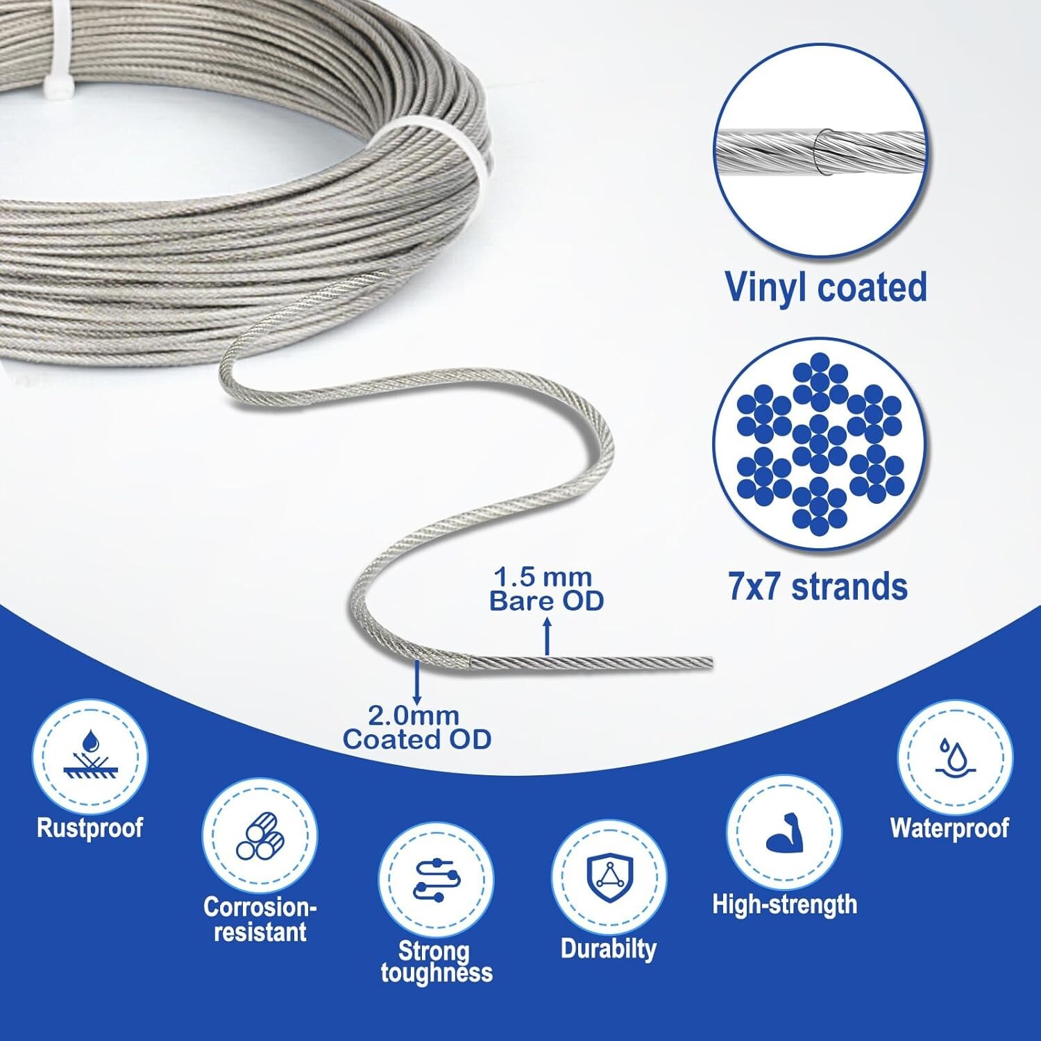 Outdoor Turnbuckle Wire Tensioner Kit 1/16 Vinyl Coated 100Ft Stainless Steel