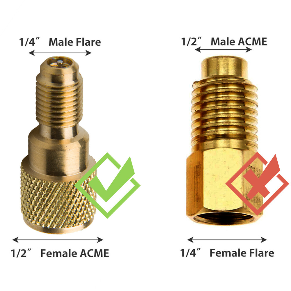 Brass Adapter 1/4″ Male to 1/2″ ACME Female AC Charging Hose to Air Conditioner