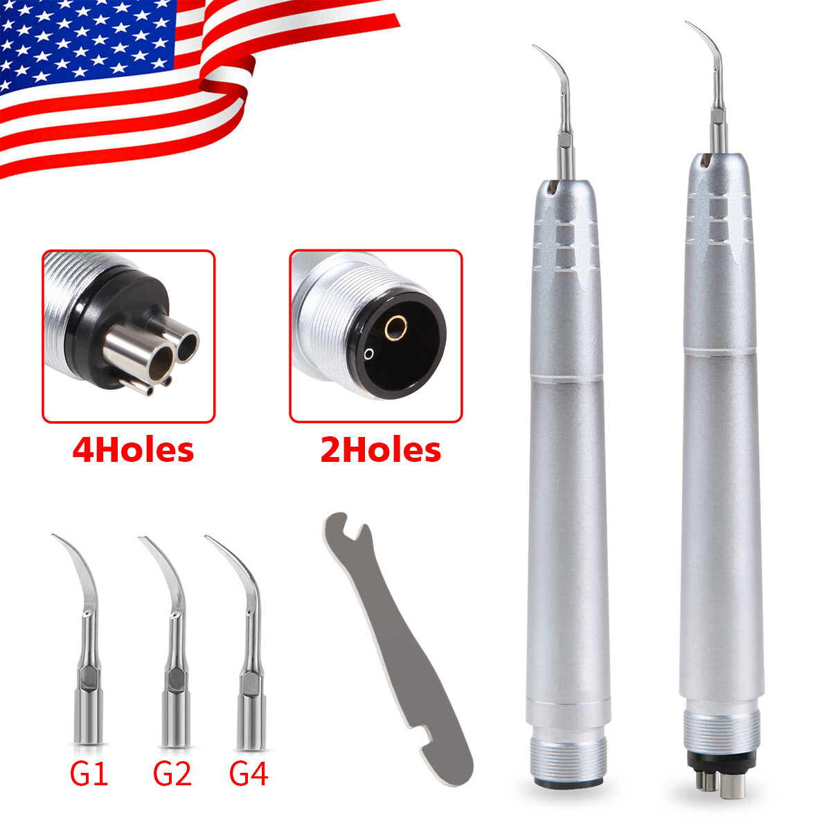 Dental Ultrasonic Air Scaler Handpiece Hygienist 2Hole/4Hole With 3 Tips USA