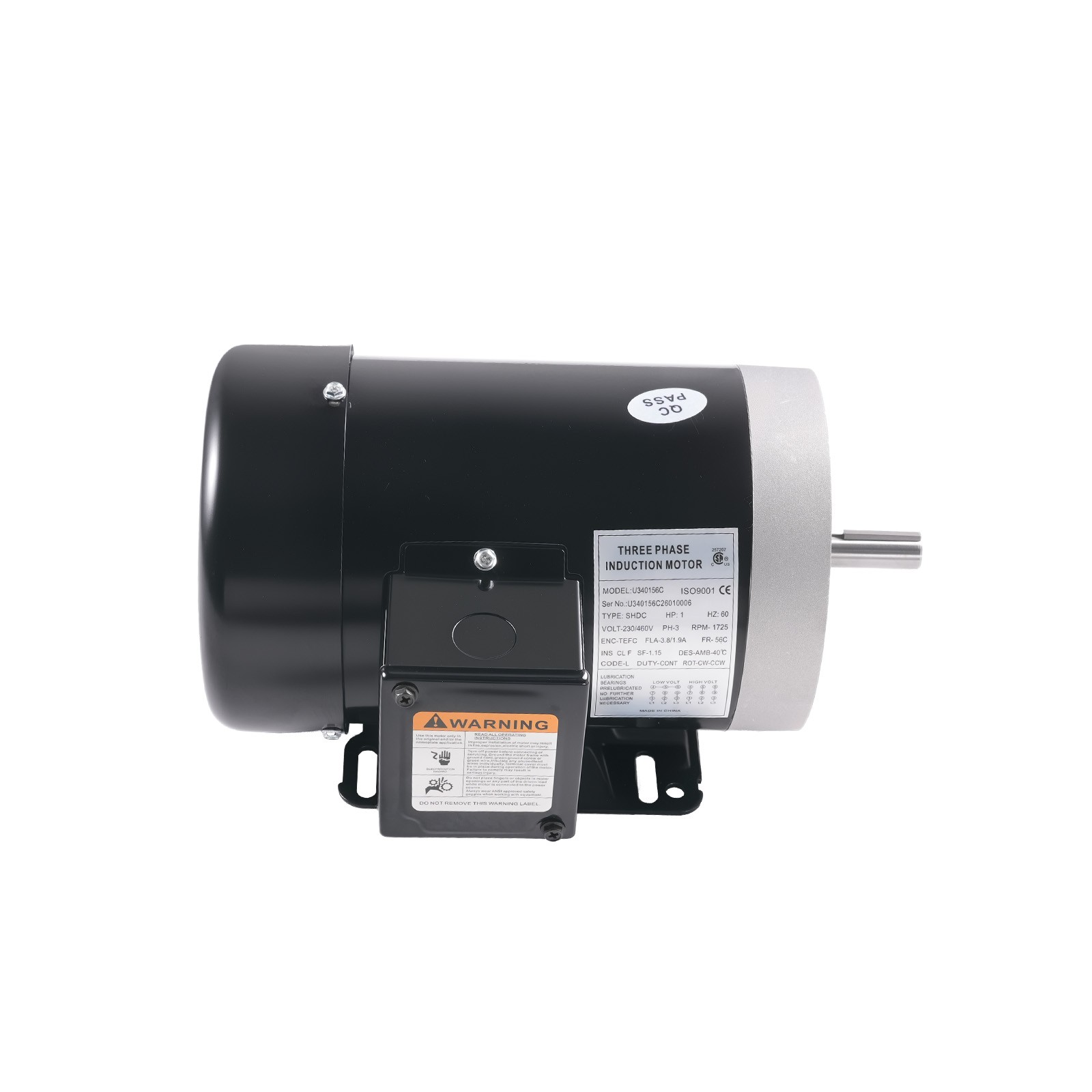 1HP Electric Motor 1725RPM AC230V/460V 56C Frame 3-Phase 5/8″ Keyed Shaft