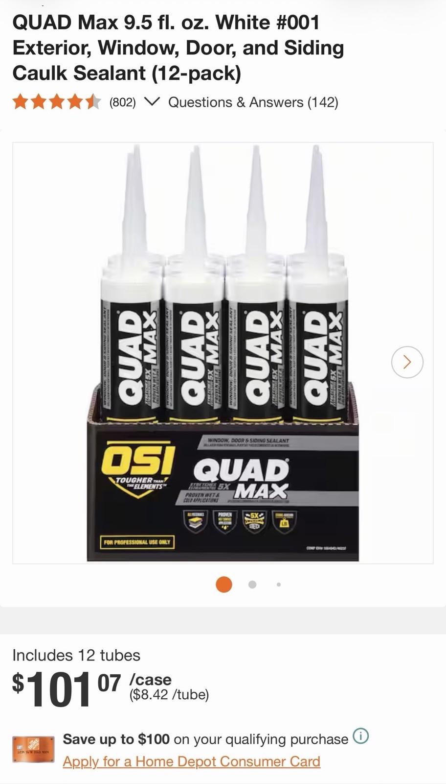 12pk / OSI QUAD Max Caulk Sealant- 9.5oz ea. – White #001 – SEALED BRAND NEW