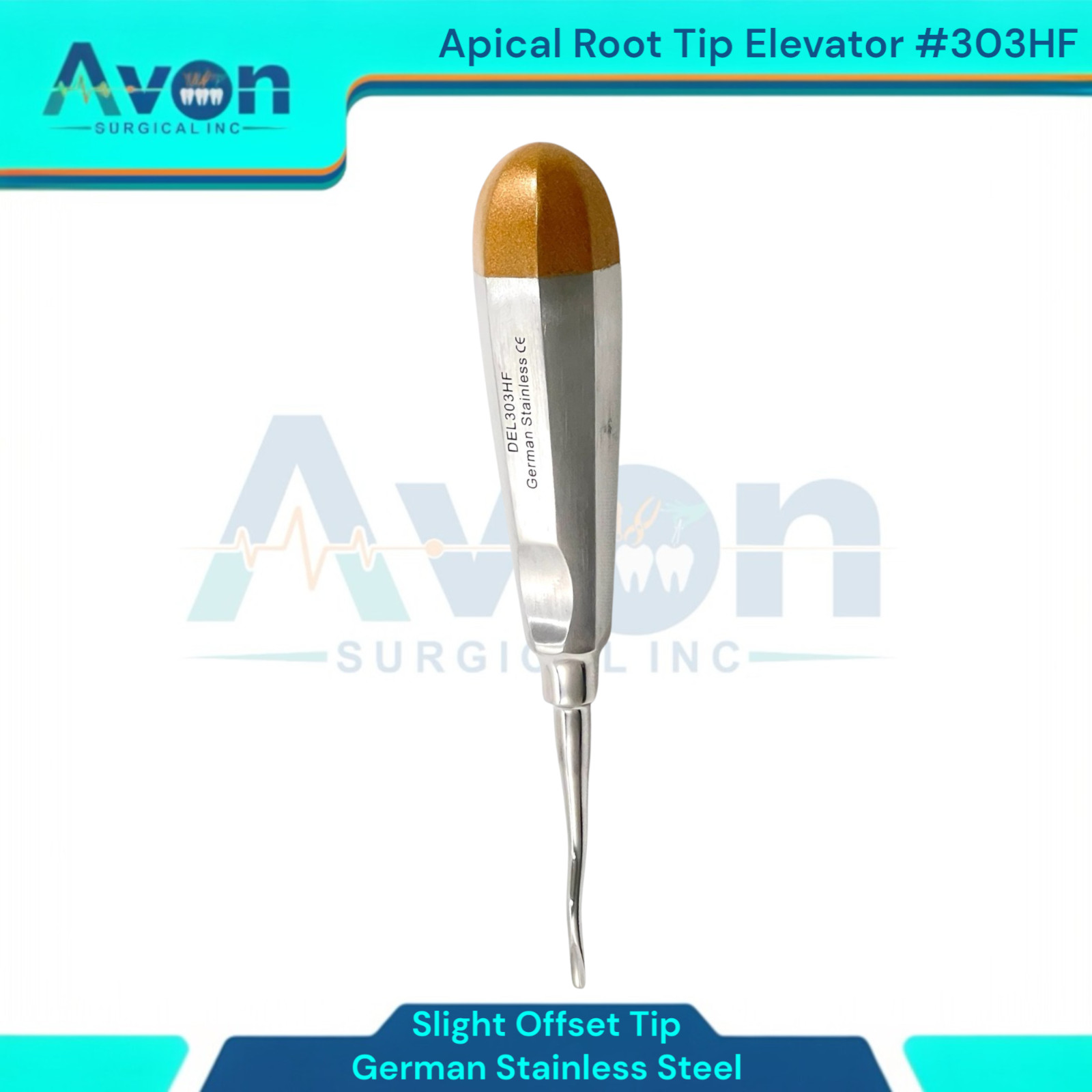 Apical Root Tip Tooth Extraction Elevator, Slight Offset Gouge Tip, #303HF
