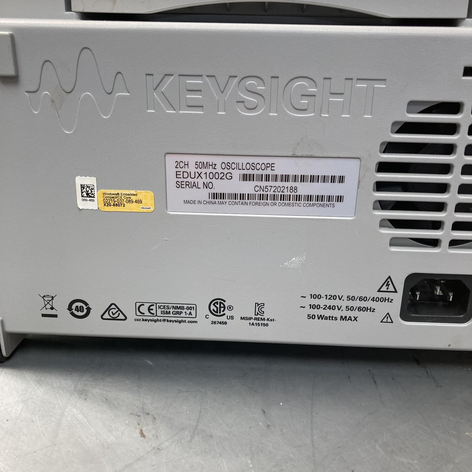 Keysight EDUX1002G Digital Storage Oscilloscope InfiniiVision 50 MHz 2 Channels
