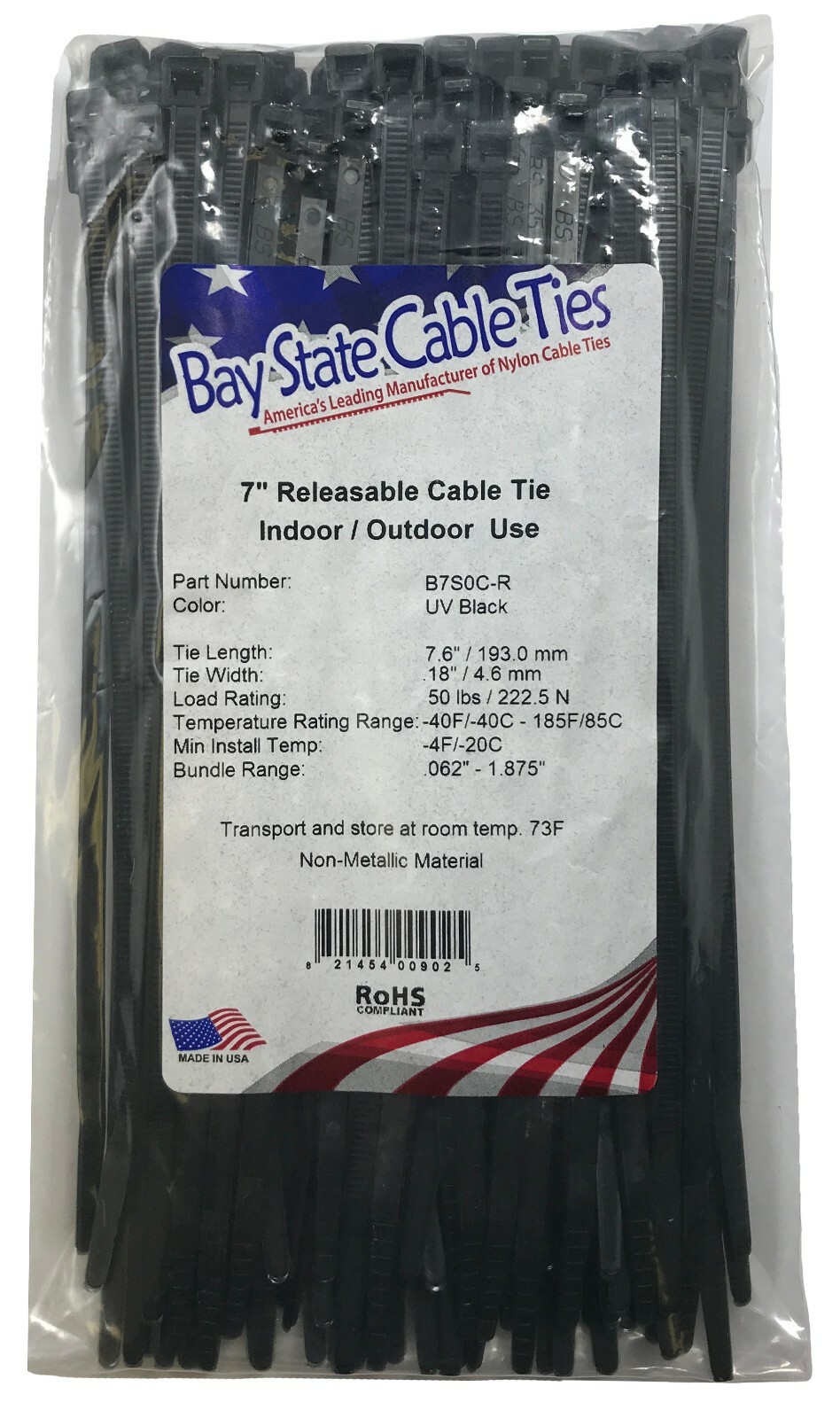 (100) Black Releasable 7″ Inch Nylon Cable Wire Wrap Zip Ties 50 LBS USA MADE