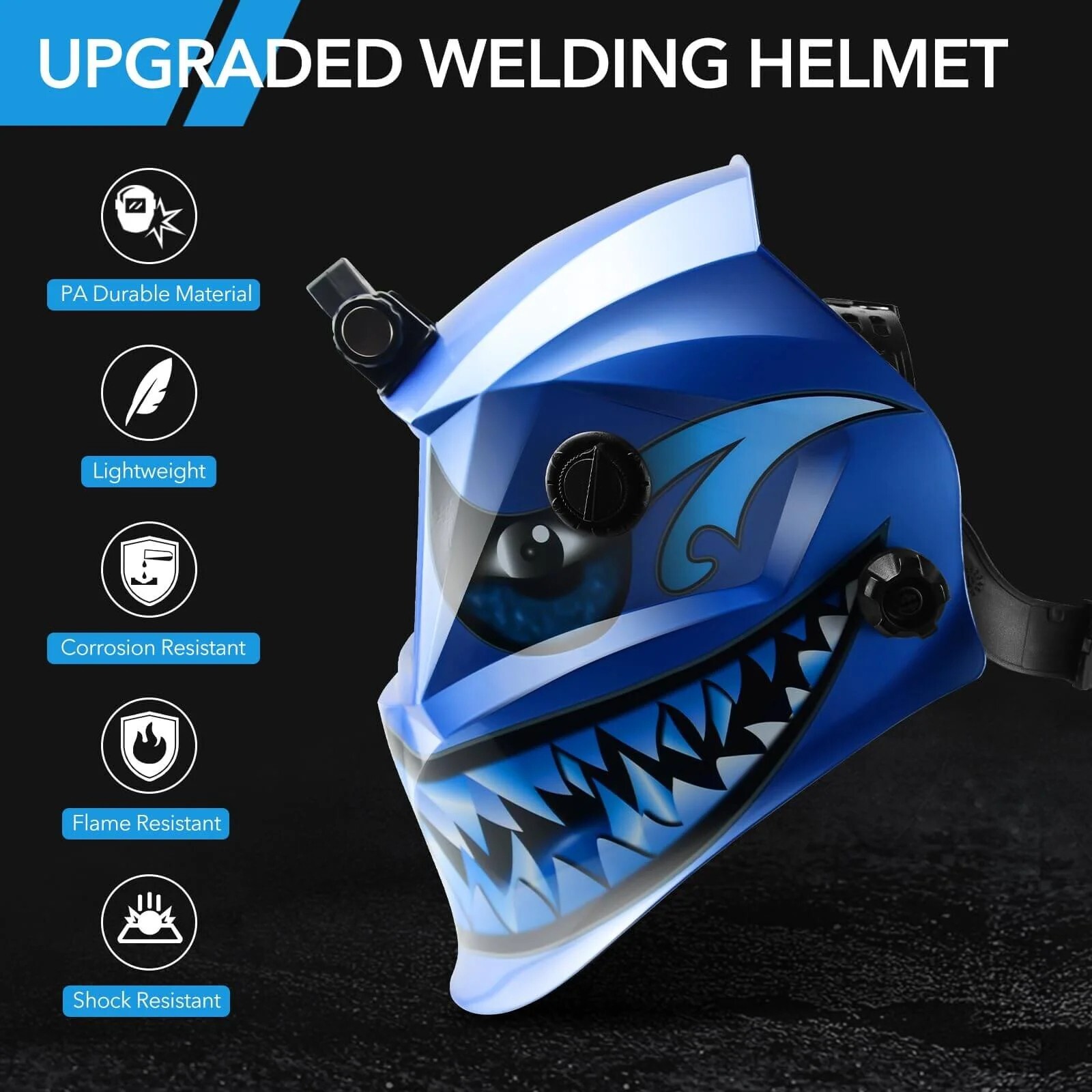 TRQWH Shark Design Auto-Darkening Welding Helmet with Wide View and LED Light