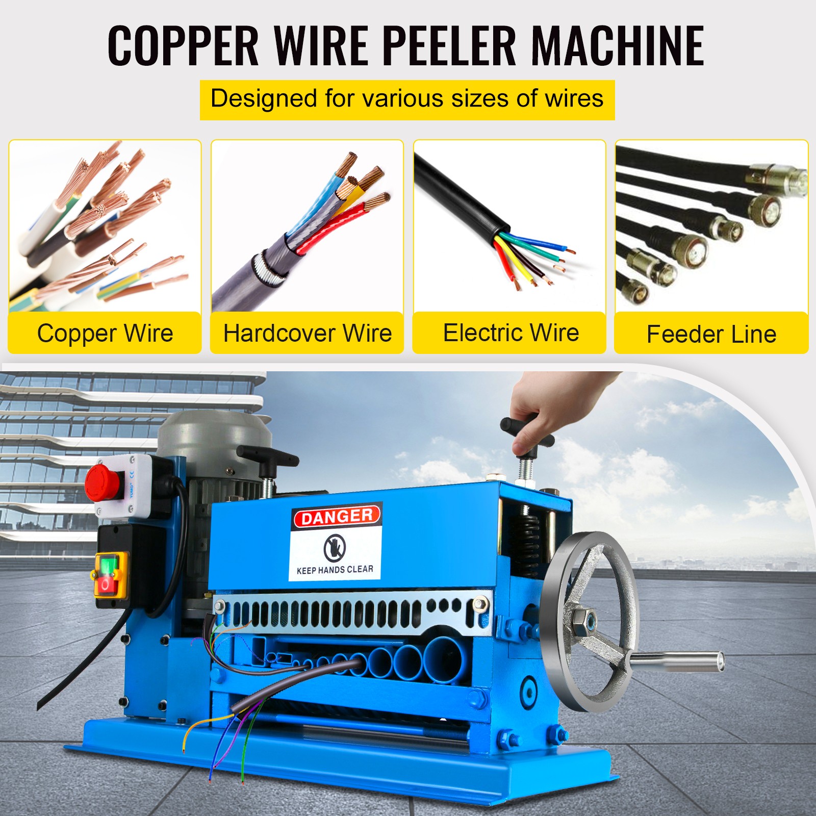 VEVOR Wire Stripping Machine Portable 110V Electric Scrap Cable Stripper 370W