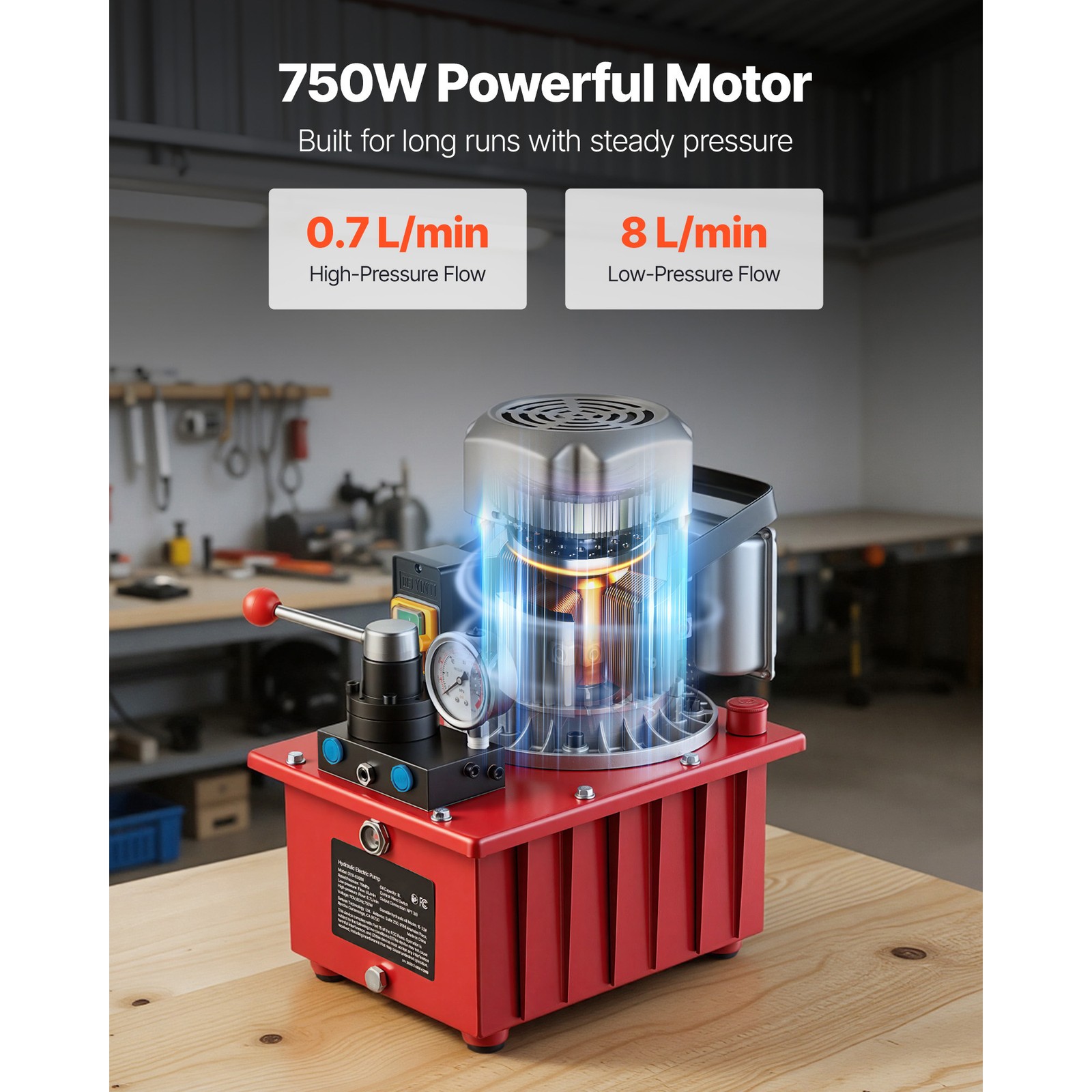 Uimoso Electric Hydraulic Pump 750W 10000 PSI Dual-Action Hydraulic Power Unit