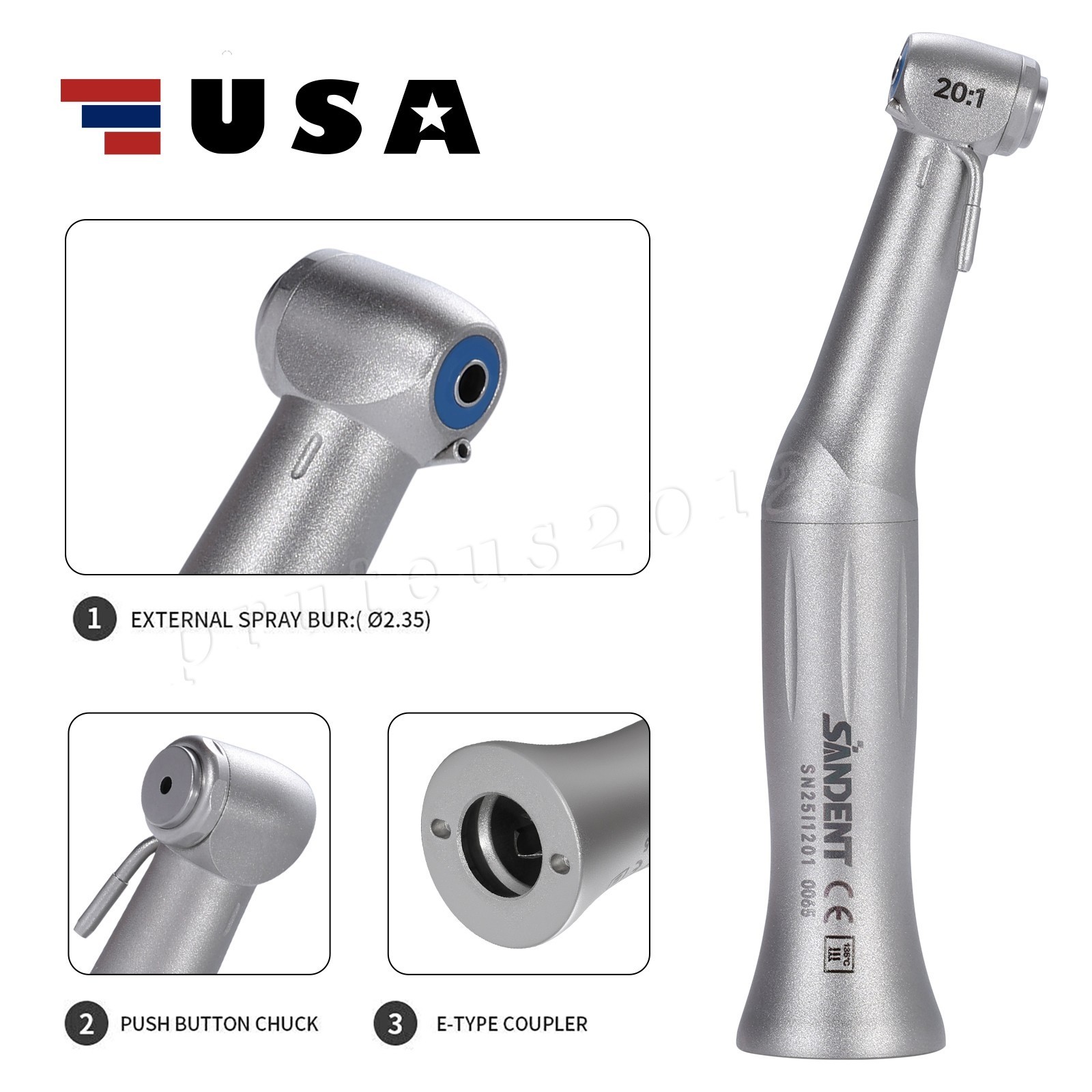 Dental Implant 20:1 Contra Angle Handpiece For All ISO E-Type Connector