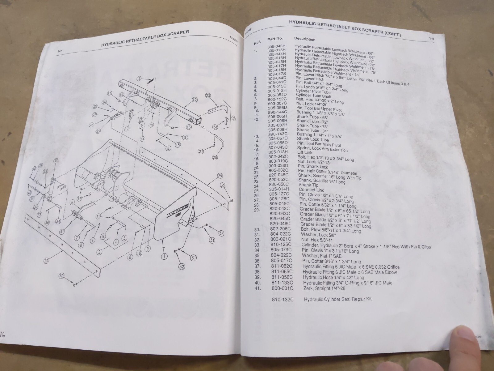 LandPride Retractable Box Scraper Owners Manual, 1993 Edition