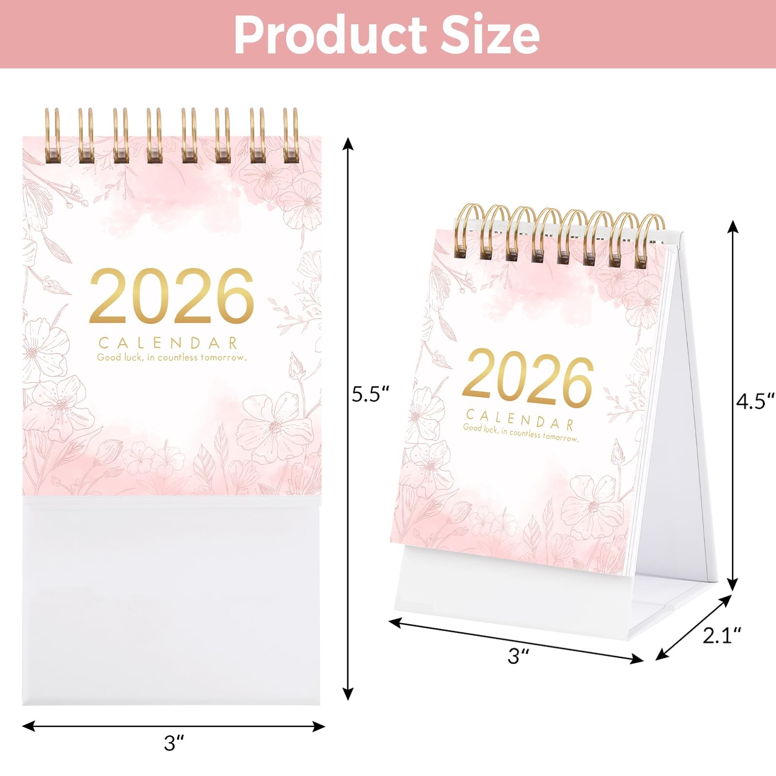 Mini Desk Calendar 2026, Small Standing Flip with Twin-Wire White