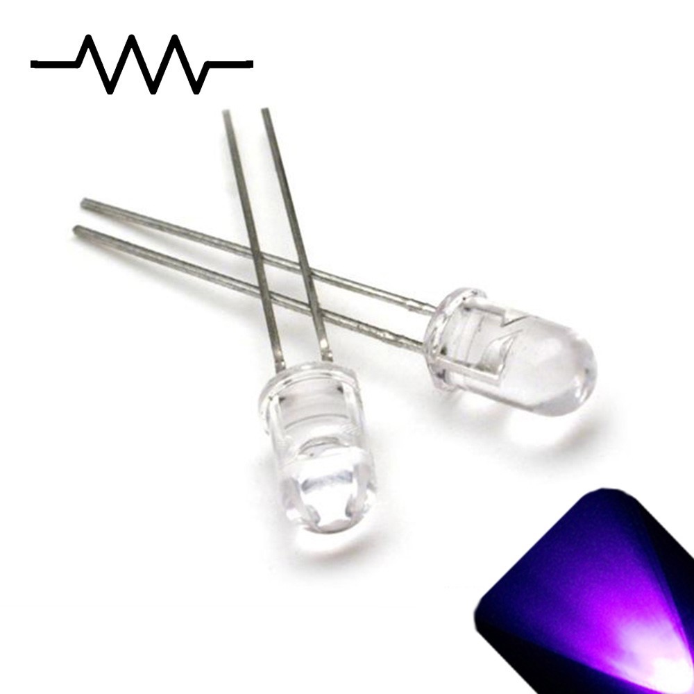 50 x 12v 5mm LED Light UV Purple Ultra Bright Internal Resistor 5v-15v 9v 6v no