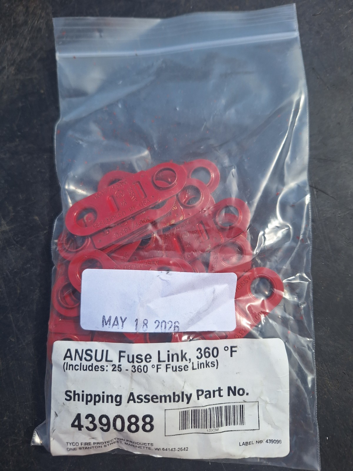Ansul 439088 K/Sl Style Fusible Links 360° RED 25 Pack, Dated 2026