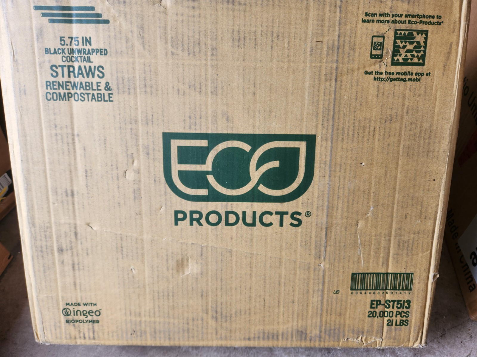 Eco-Products Black Cocktail Straws 5.75in Unwrapped Case, PLA EP-ST513.