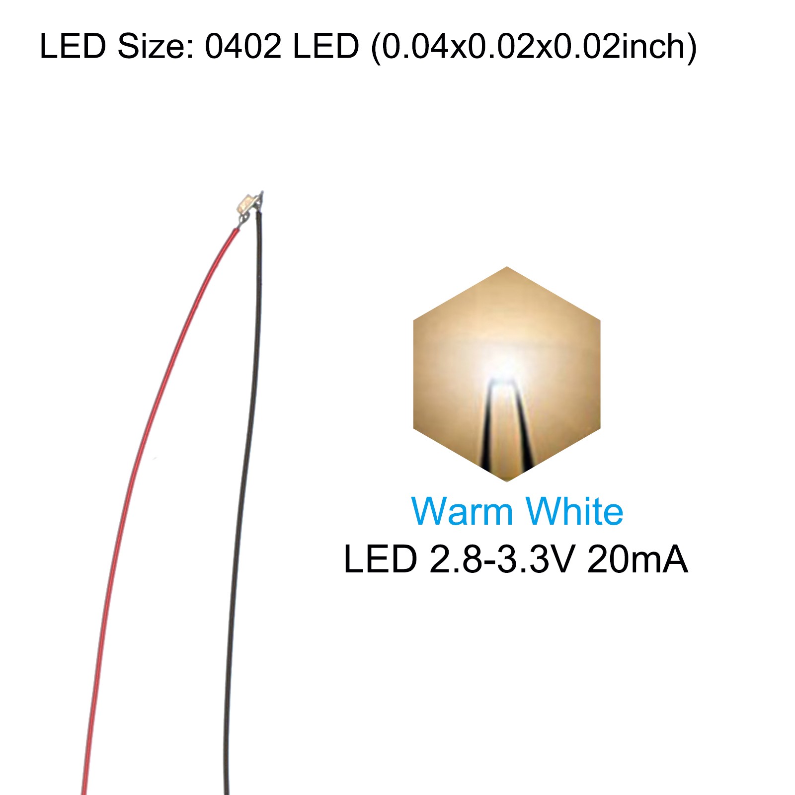 12 Pack 0402 Pre-Wired Micro LED 2.8-3.3V Emitting Diodes Warm White
