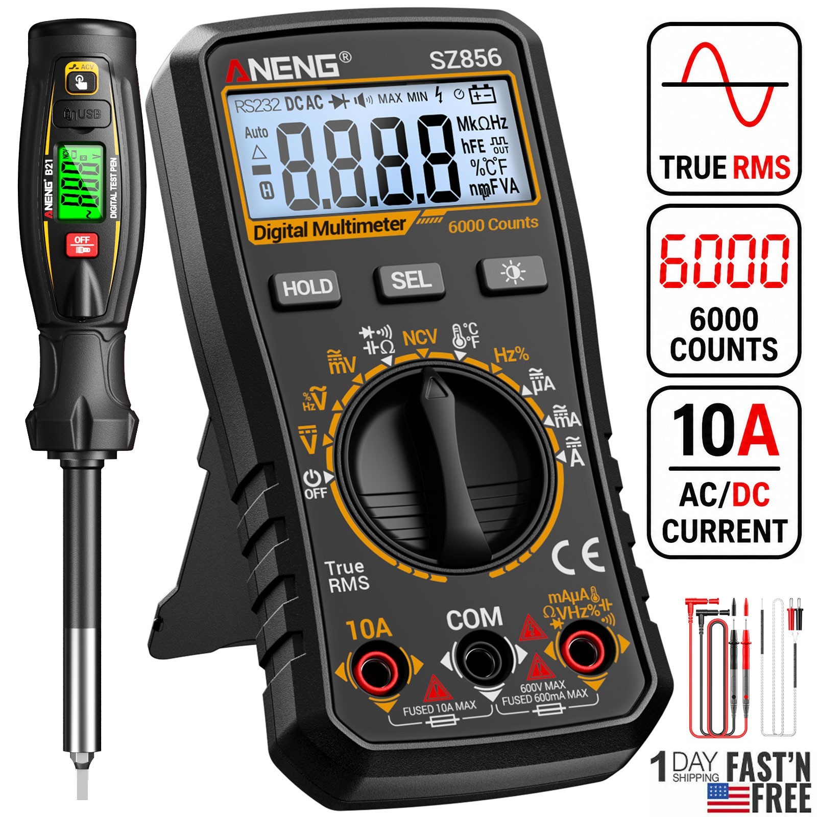 ANENG True RMS Digital Multimeter 6000 Counts Auto Range Kit with Voltage Tester