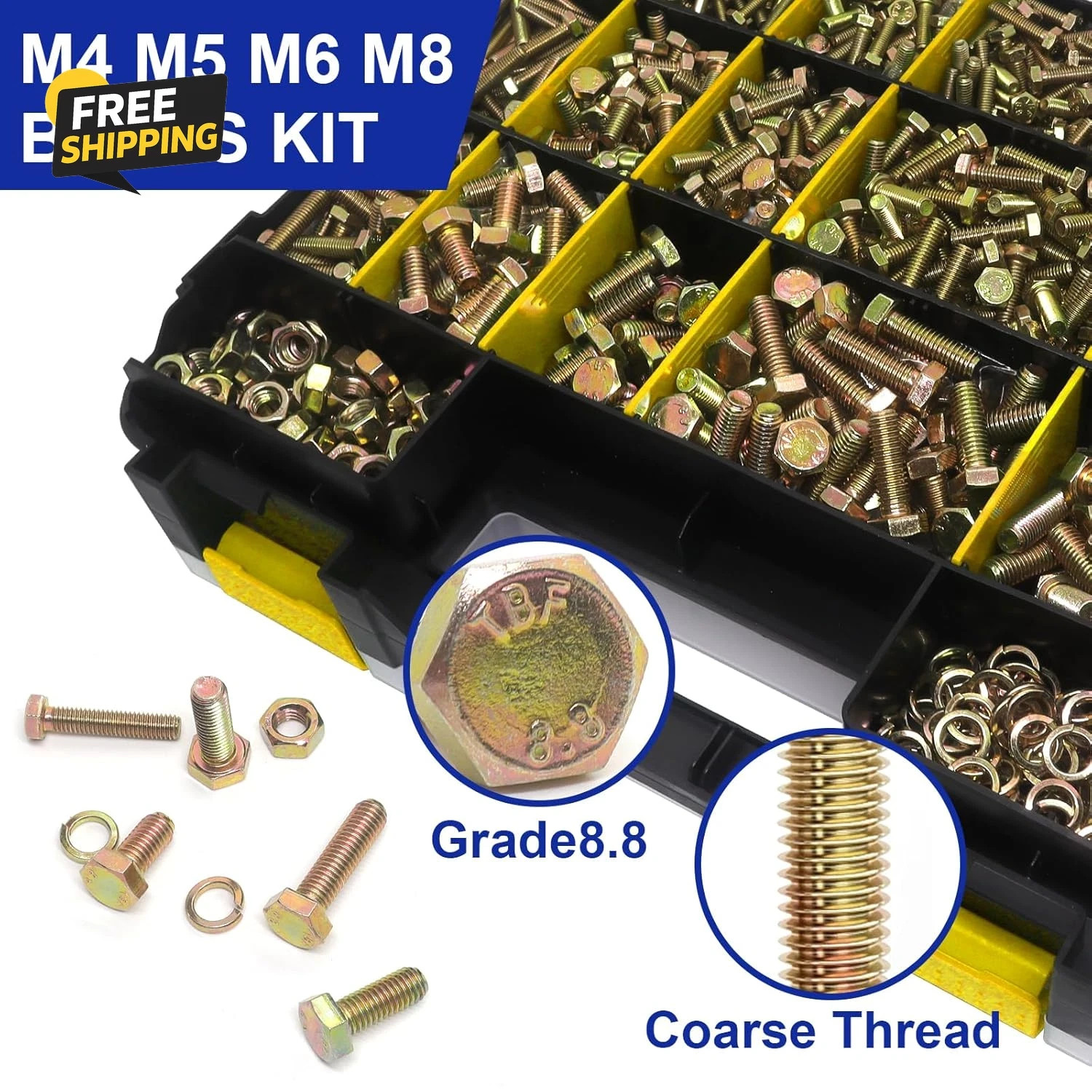 919 Pcs Grade 8.8 Metric Bolt Assortment, M4 M5 M6 M8 Heavy Duty Nuts Kit