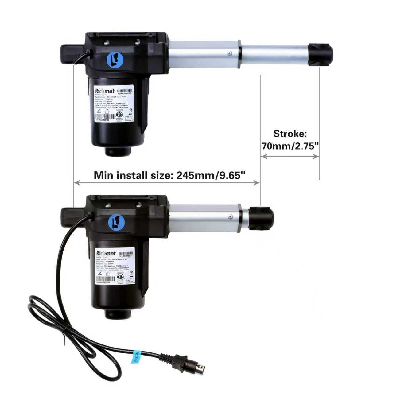 Adjustable Bed Foot Actuator Motor 8 Pin Richmat Model HJA58 Replacement
