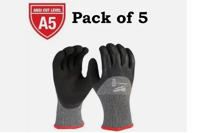 Five Milwaukee Work Gloves Winter Dipped Large 9″ Level 5 48-73-7952 NEW